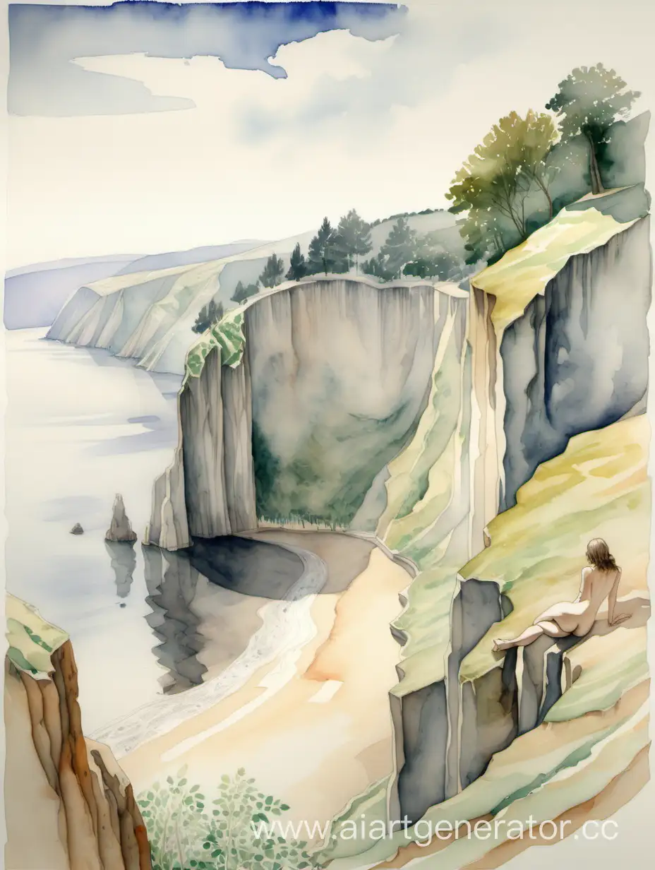 Serene-Watercolor-Landscape-with-Hills-River-and-Cliff