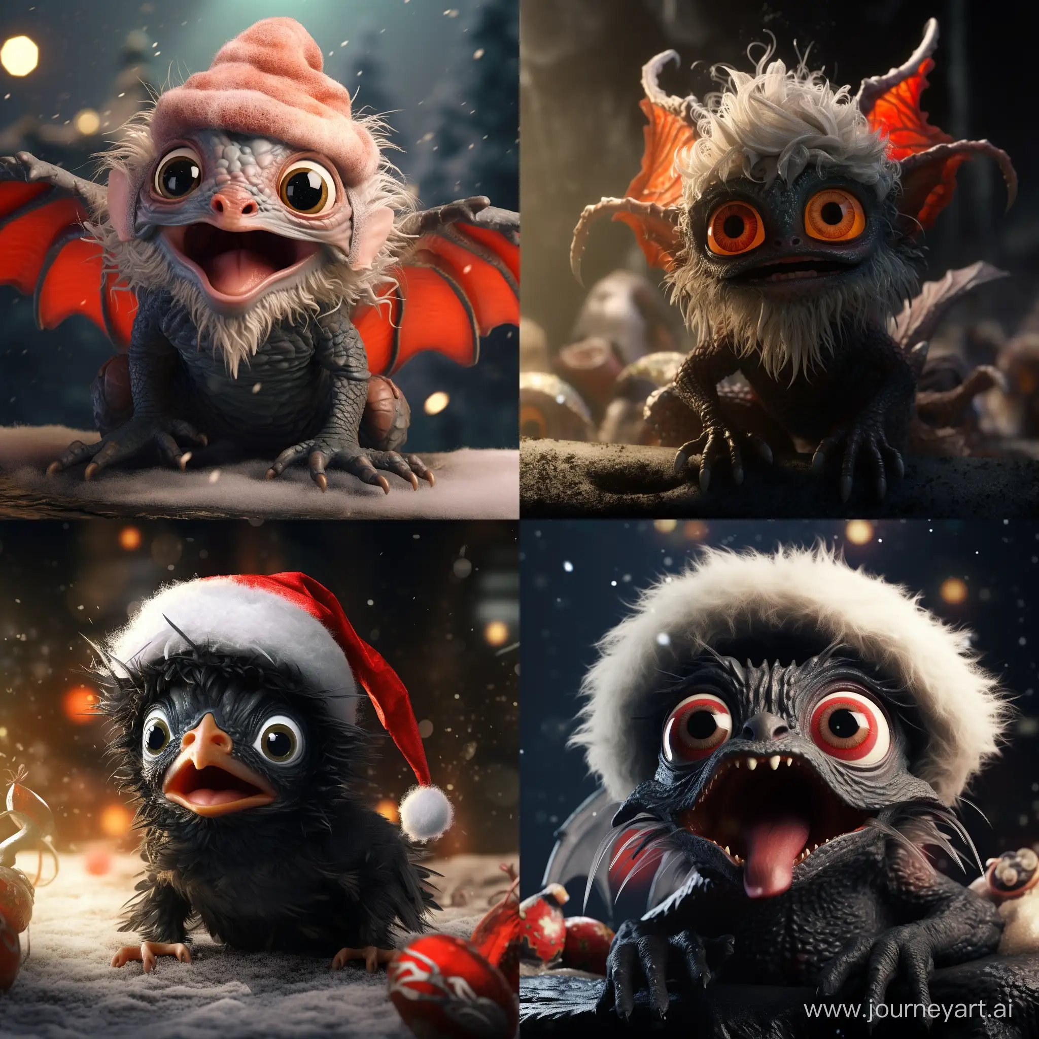 Adorable-Santa-HatWearing-Baby-Dragon-Grabs-Mandarin-in-Fantasy-Christmas-Scene