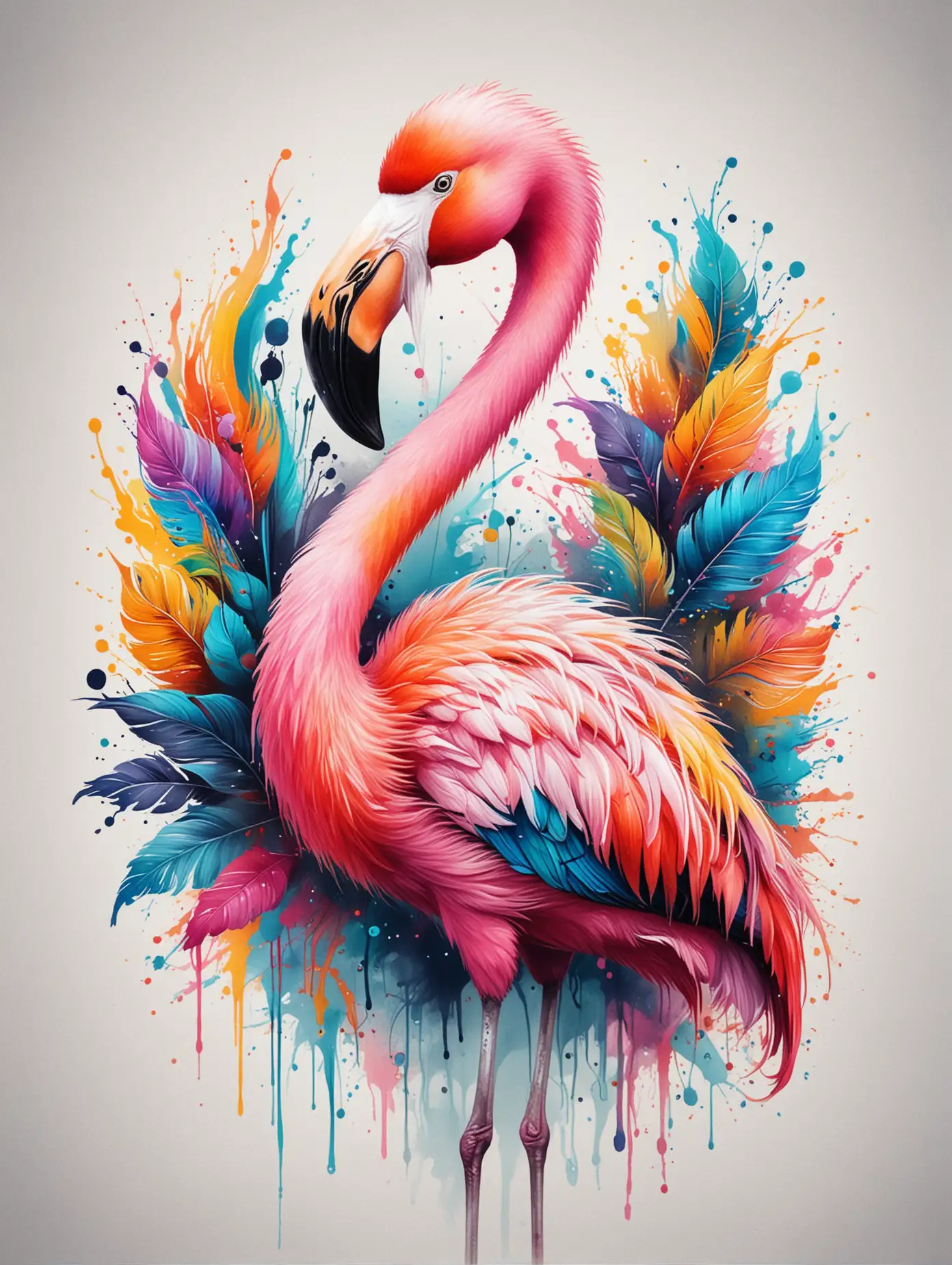Vibrant Flamingo Art with Cool Tattoos and Piercings Against a Bright Background