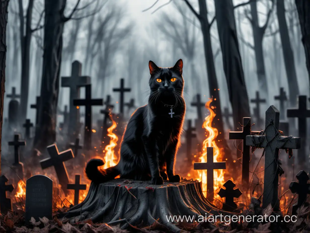 Haunted-Forest-Graveyard-with-FieryEyed-Black-Cat