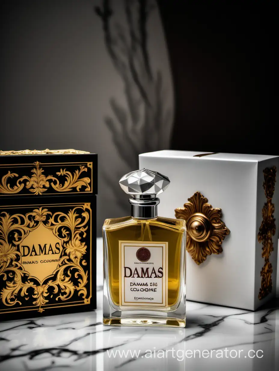 a bottle of damas cologne sitting next to a box, a flemish Baroque by Demetrios Farmakopoulos, instagram contest winner, dau-al-set, dynamic composition, contest winner, feminine