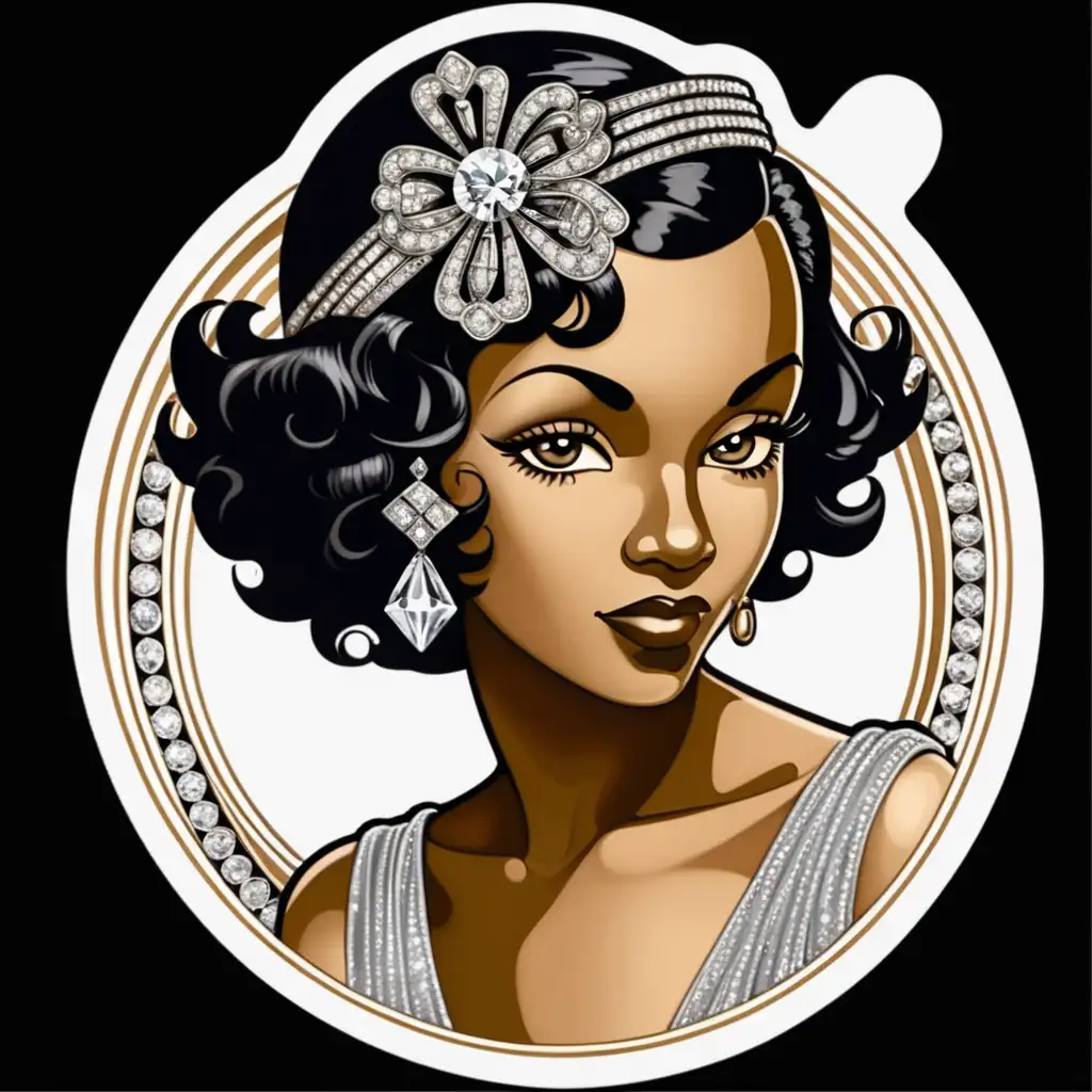 1930s Glamour African American Woman with Diamond Brooch Sticker