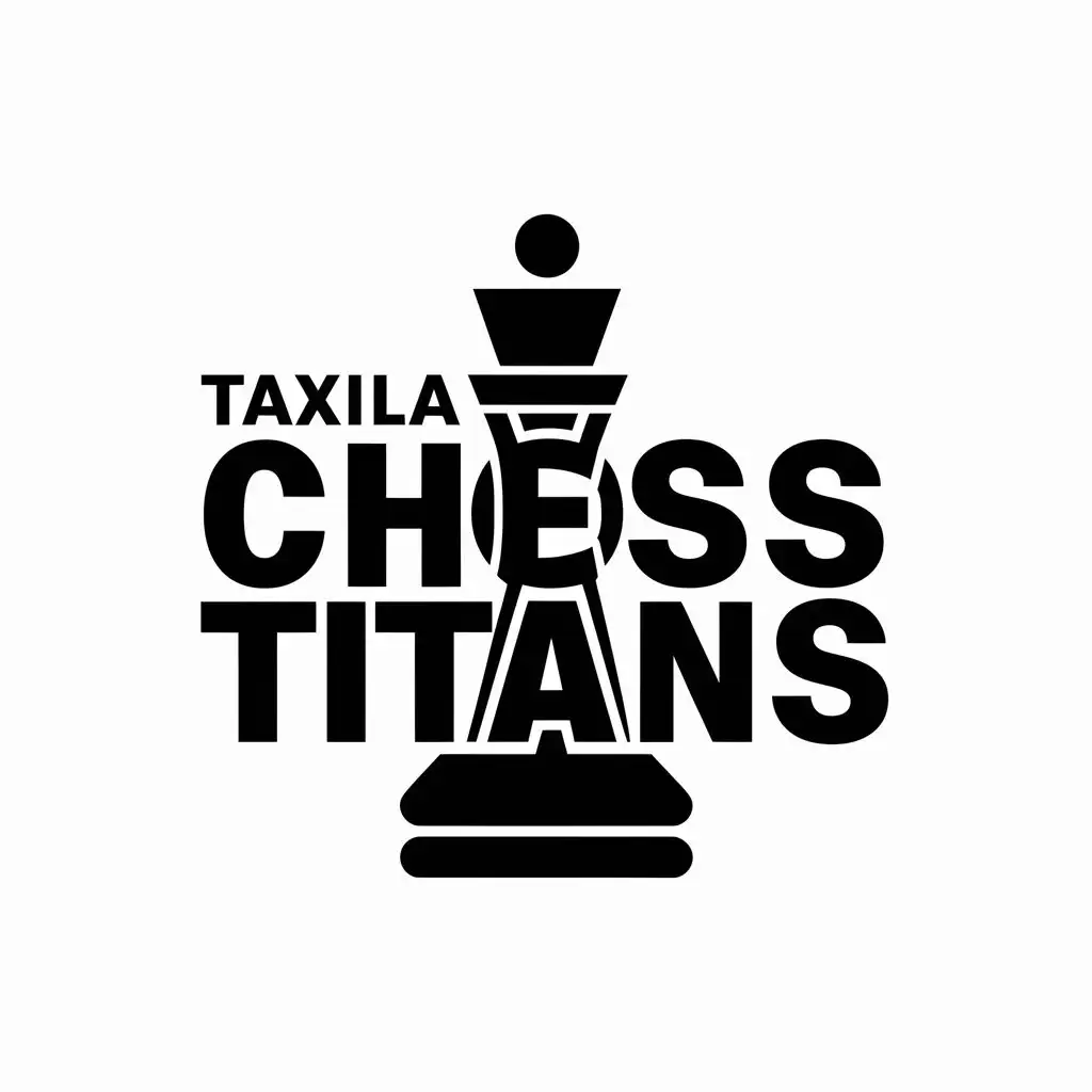 logo, chess piece with black and white, with the text "Taxila Chess Titans", typography