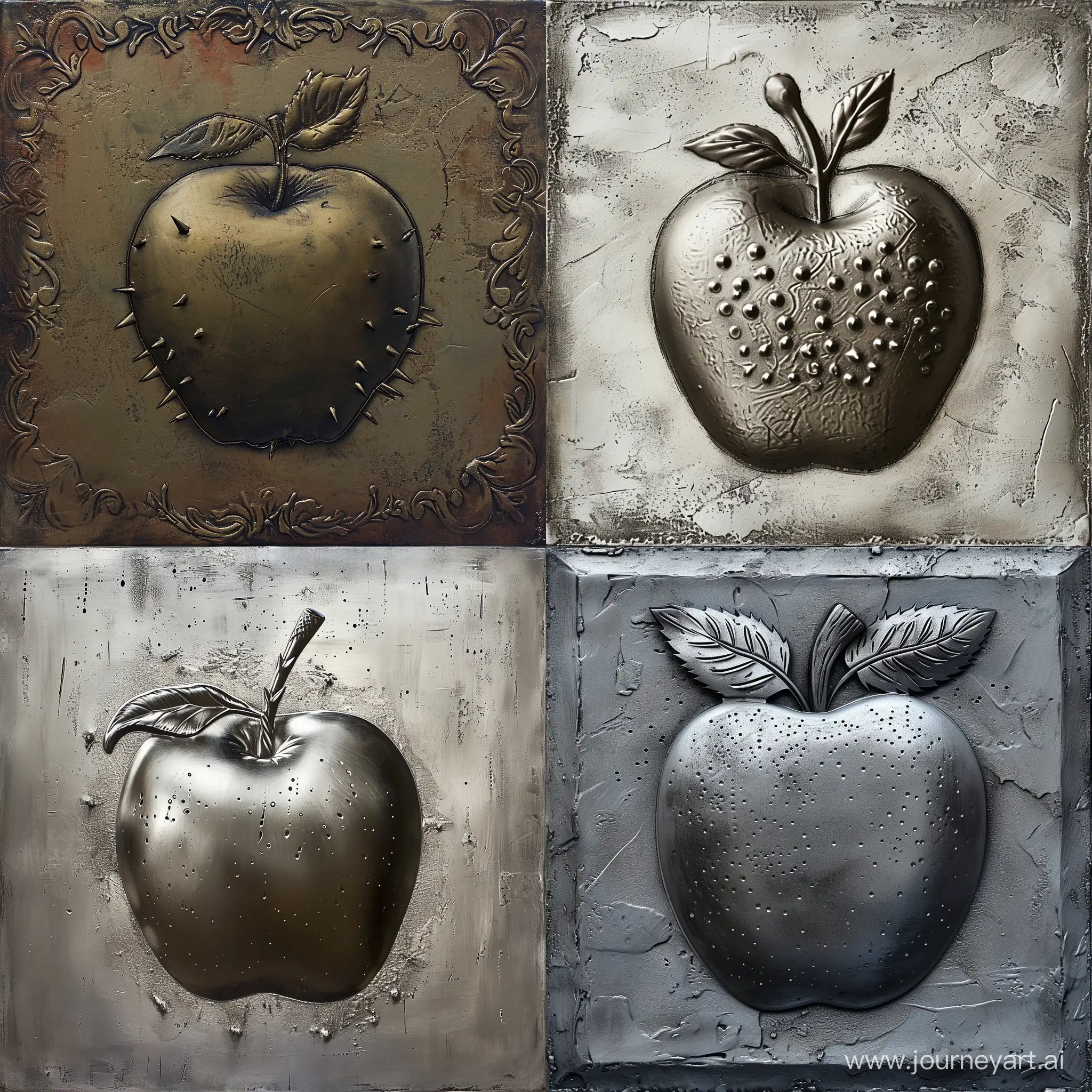 Spiked-Apple-Engraved-on-Smooth-Metal-Panel