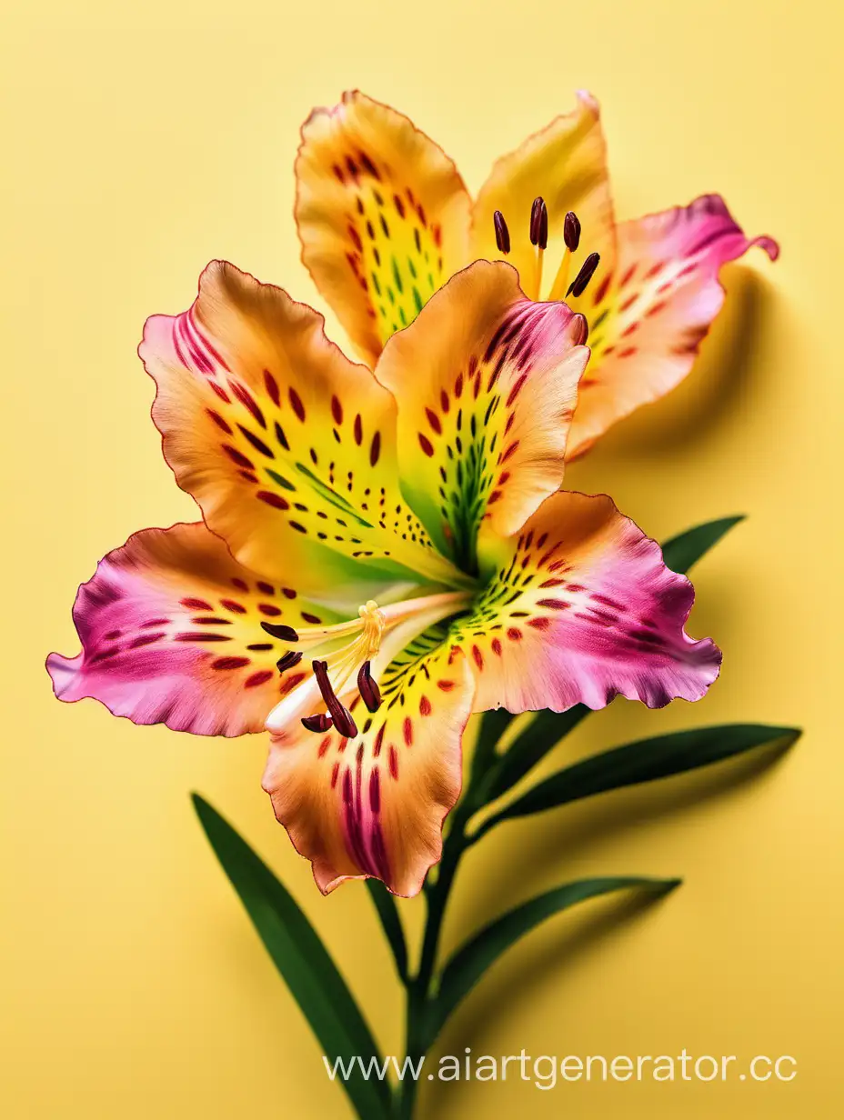 Vibrant-Alstroemeria-Flower-Blooming-on-Sunny-Yellow-Background