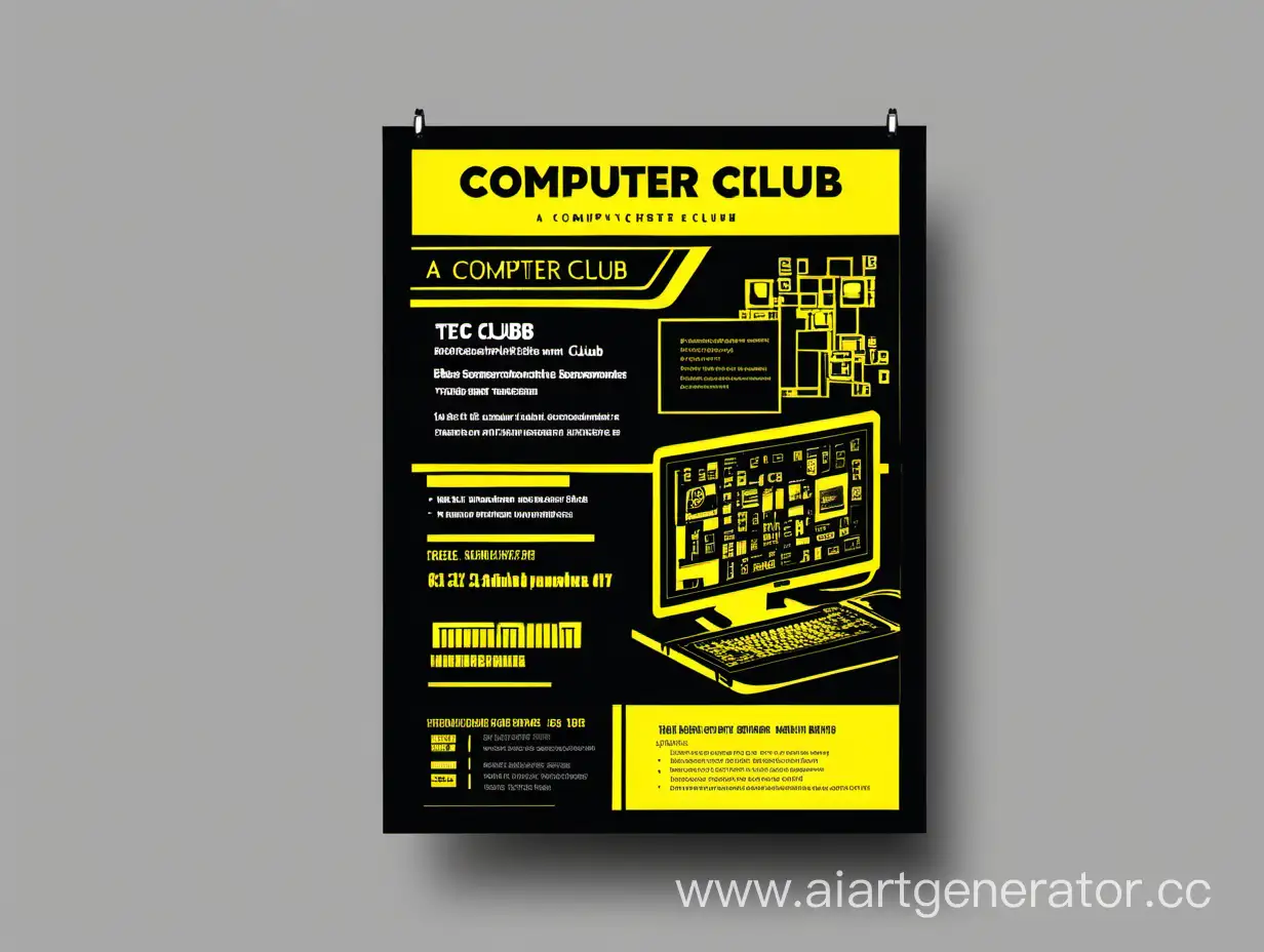 флаер для компьютерного клуба в черно-жёлтом цвете
