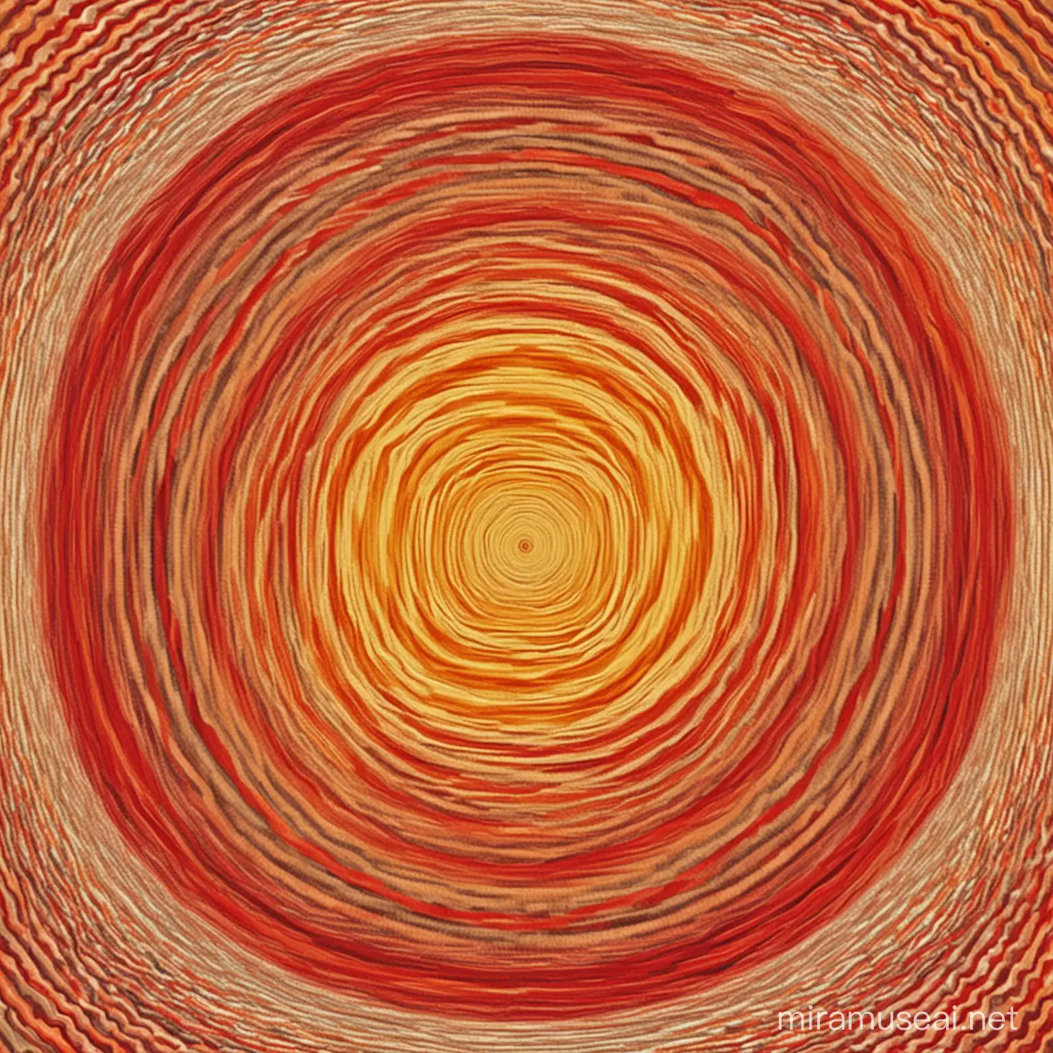 Modern Geometric Art Circular Ripples in Red and Yellow Tones