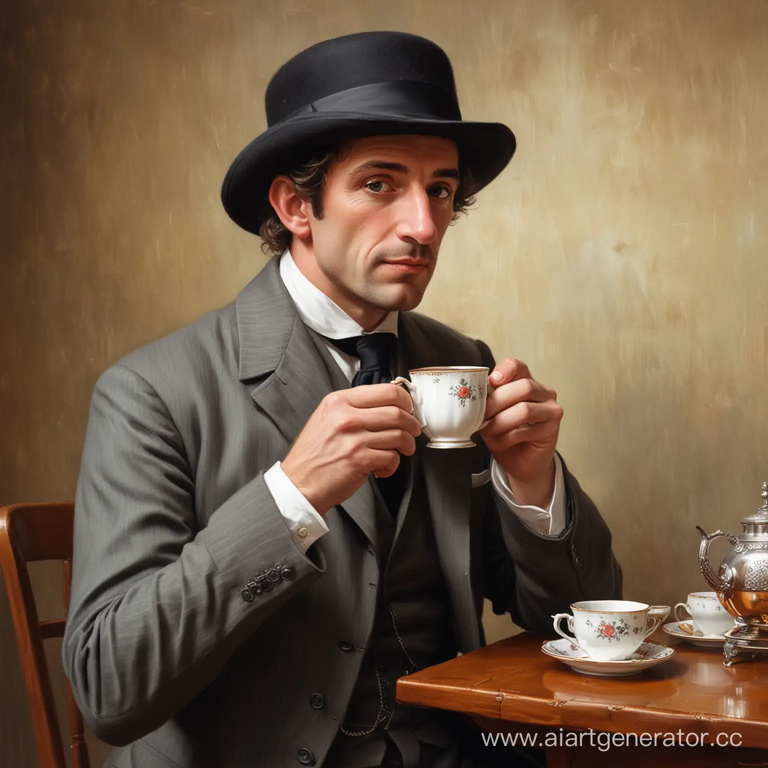 English-Gentleman-Enjoying-Afternoon-Tea-with-Vintage-Chinaware