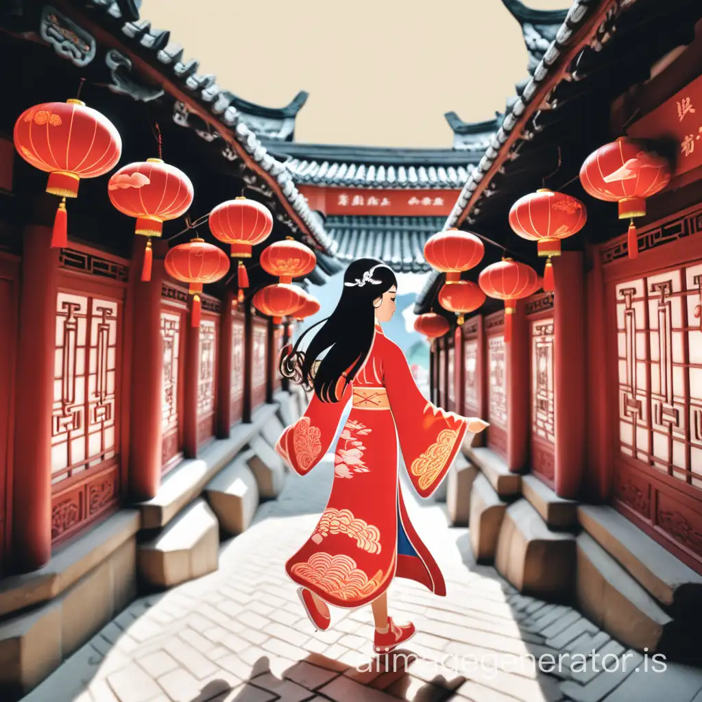Chinese-Girl-Walking-in-PaperCut-Style