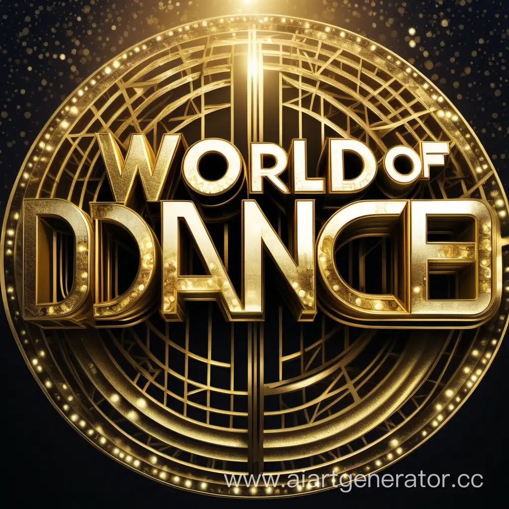 Логототип Мир танца , прописными буквами , золотве буквы 