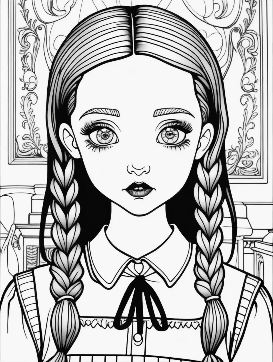 Wednesday Adams Style Coloring Page for Girls