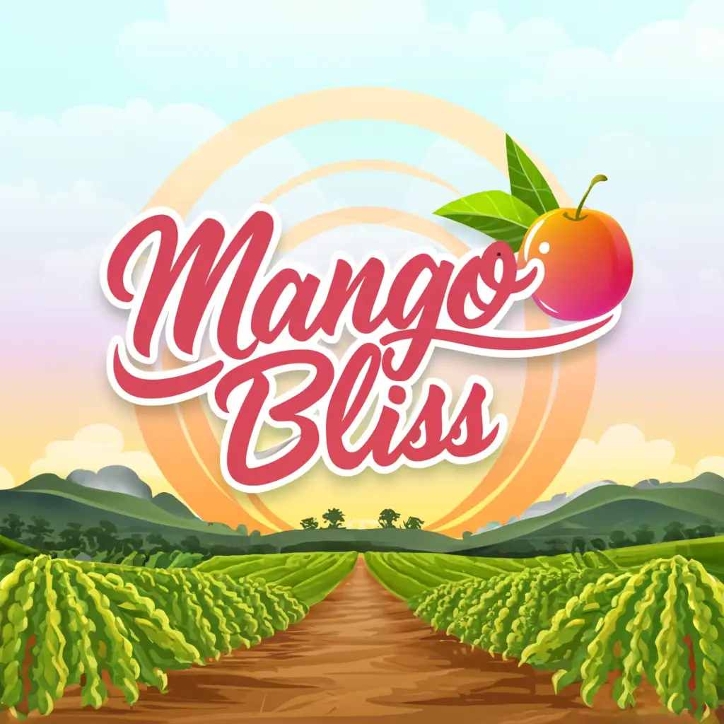 a logo design,with the text "Mango bliss", main symbol:Mango, Farmland, Sunset, Joy,Moderate,clear background