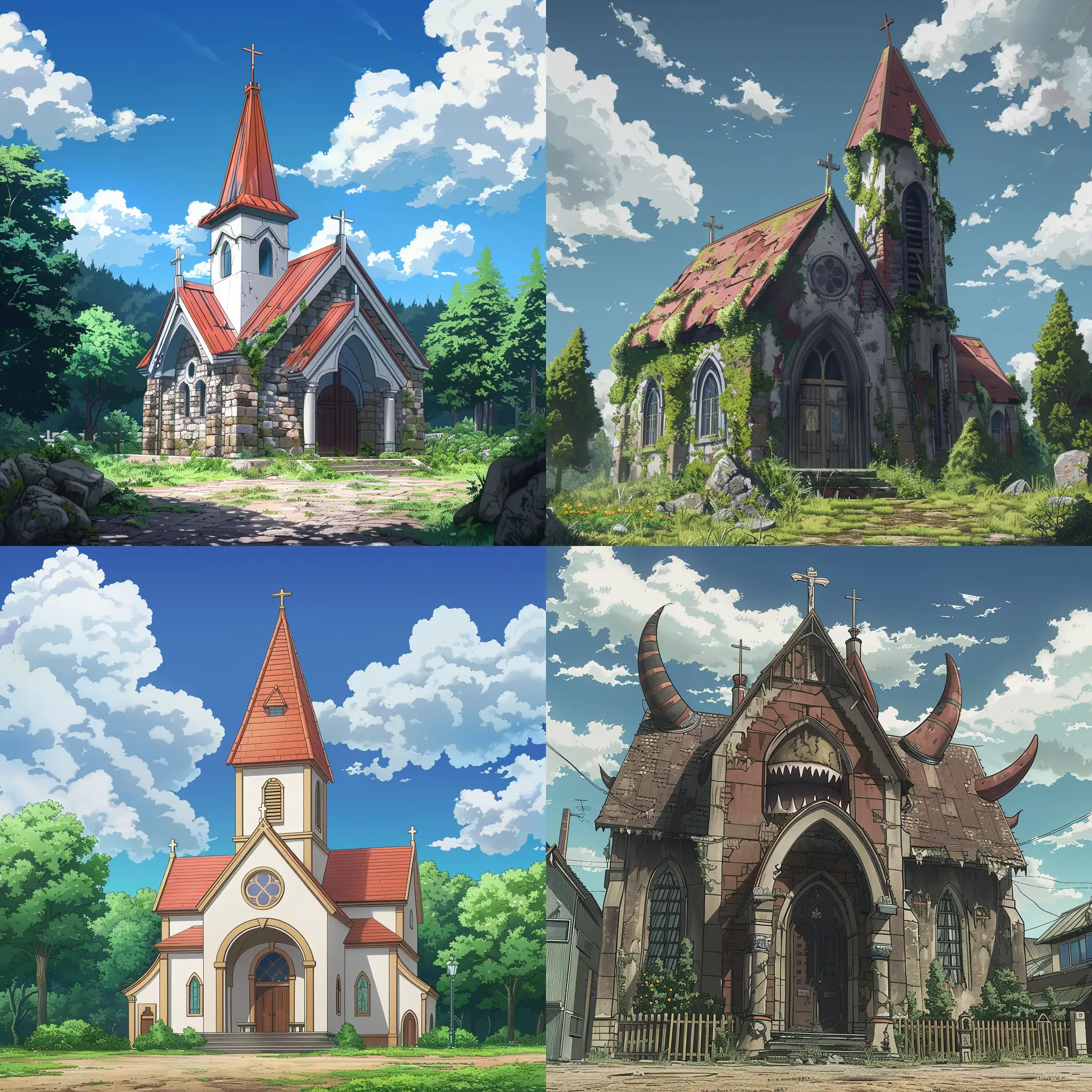 a church but make it greedy. style anime 