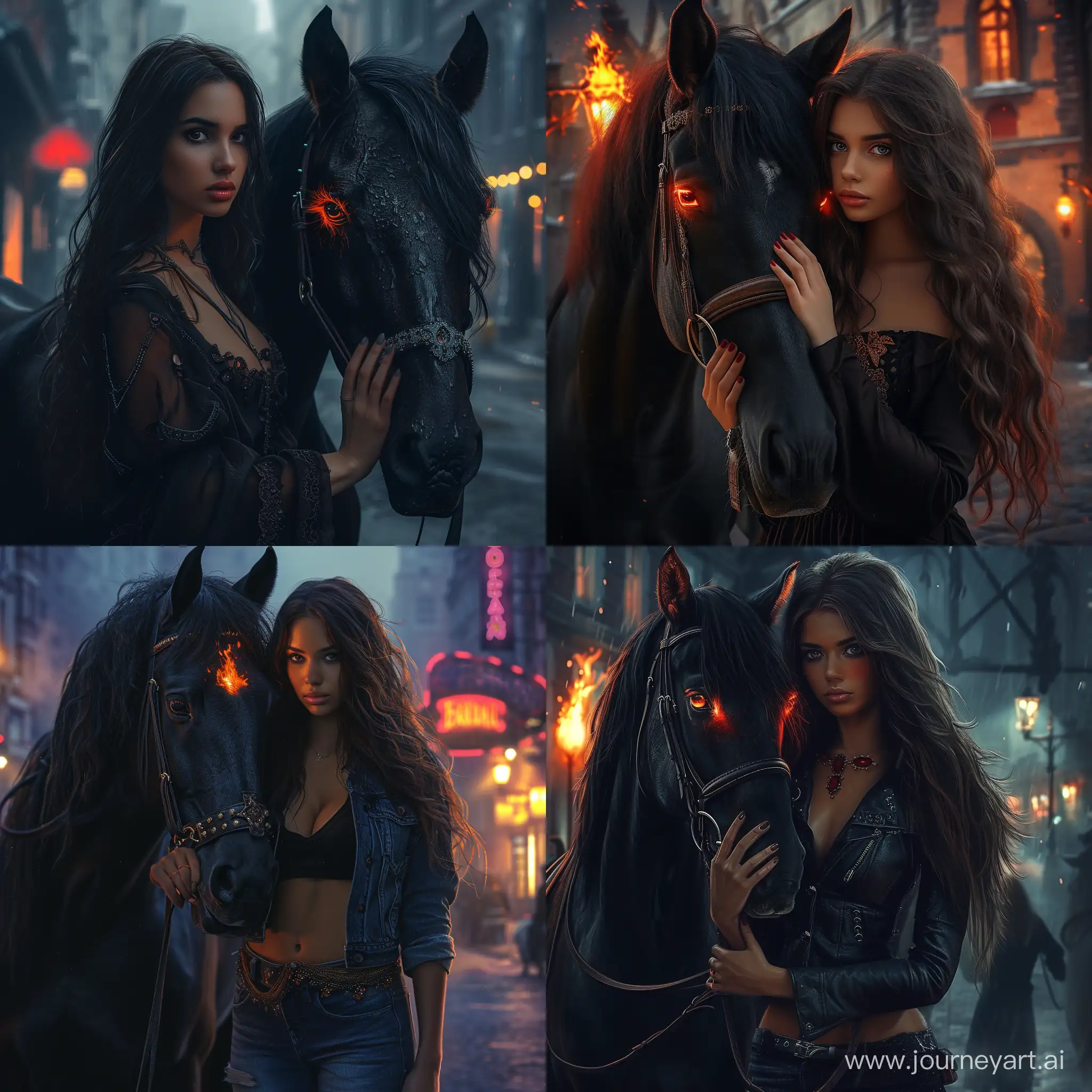Enchanting-Night-with-a-Beautiful-Woman-and-Mysterious-Black-Horse