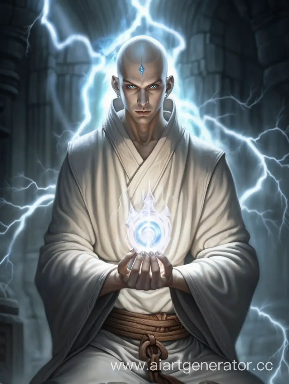 beautiful white man. human. dungeon dungeon. white monk. portrait. Holy aura. light Burning lightning eyes