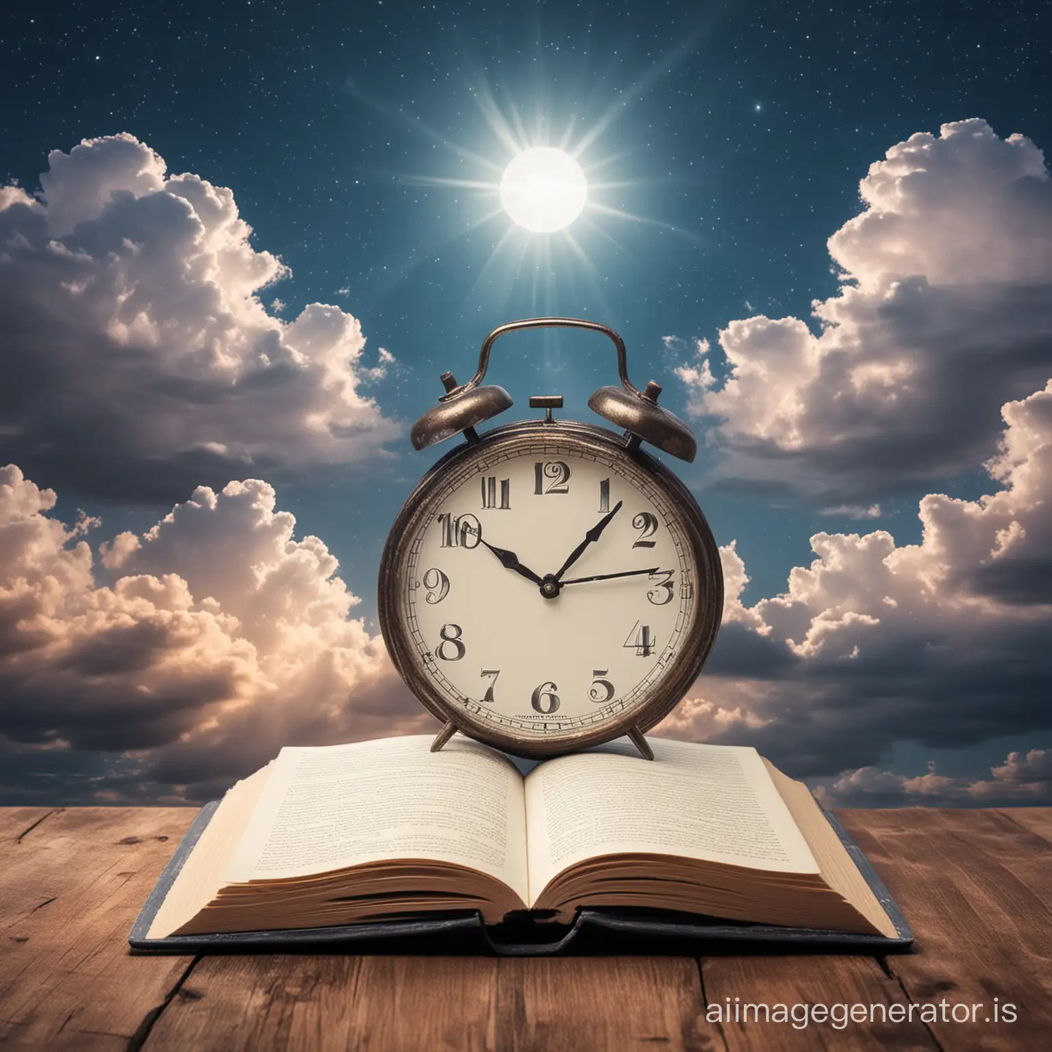 Illuminated-Notebook-and-Clock-against-Night-Sky-Book-Cover-Design