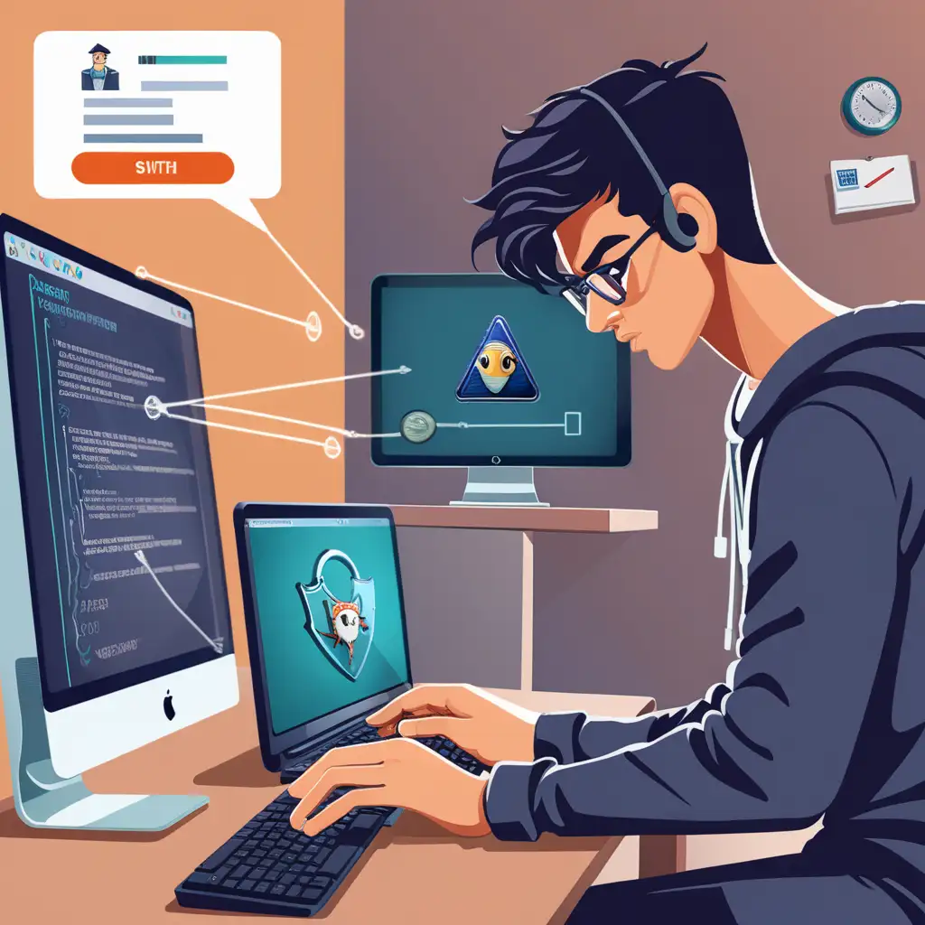 Advanced: Phishing Course. Must be shown a yang man close of the computer and phishing password peocess.