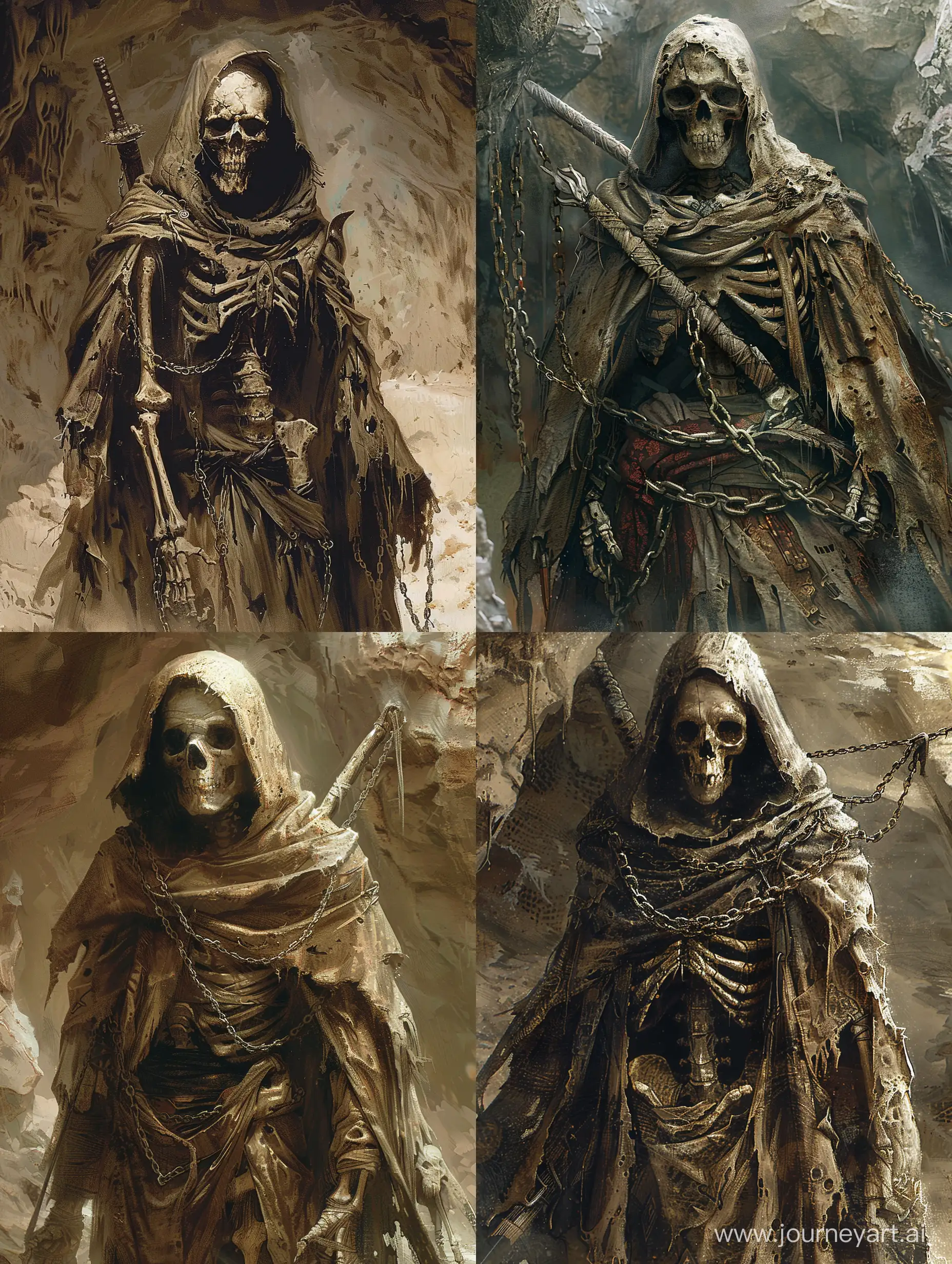 Terrifying-Skeleton-Warrior-in-Tattered-Robes-and-Hooded-Cloak