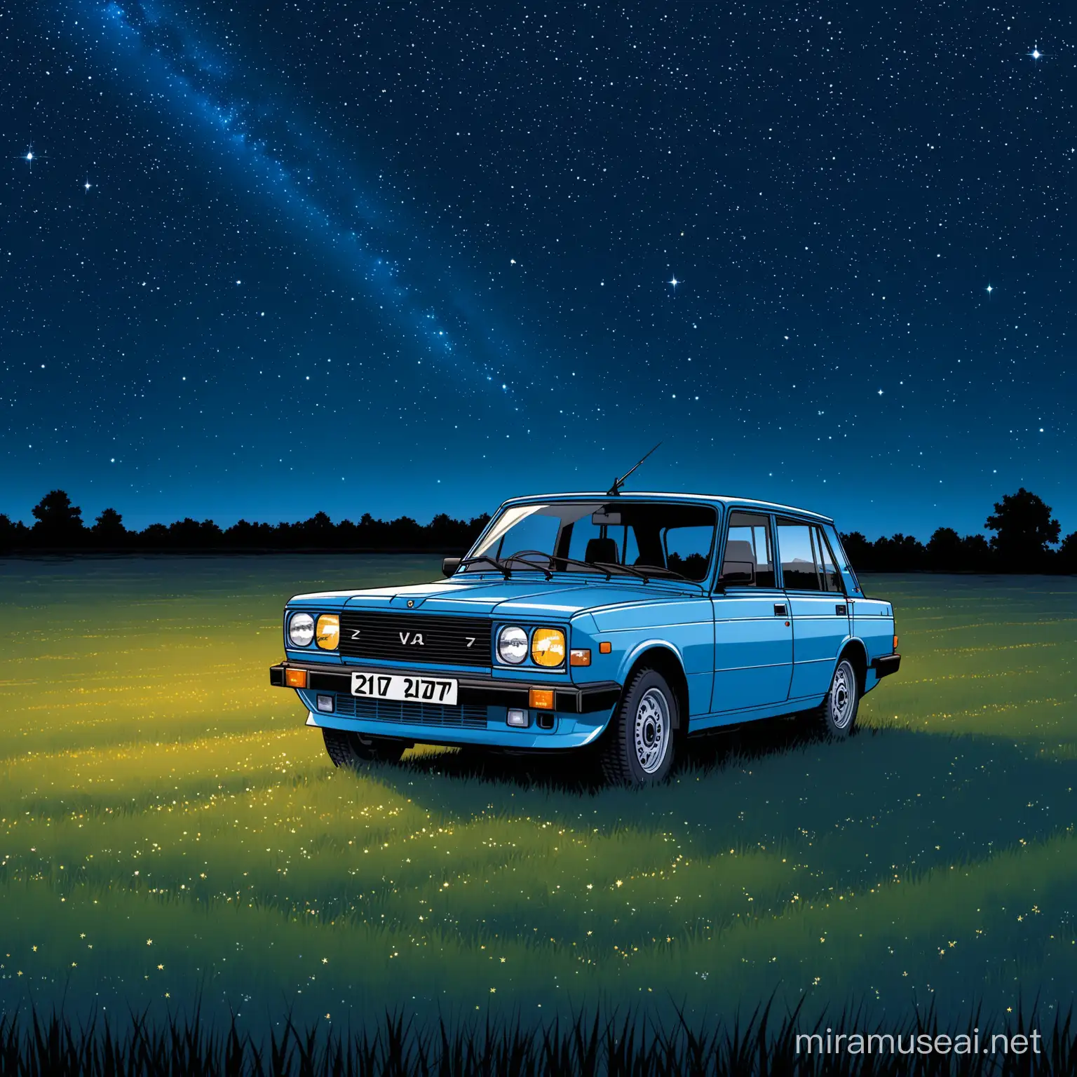 Blue VAZ 2107 in Starry Field