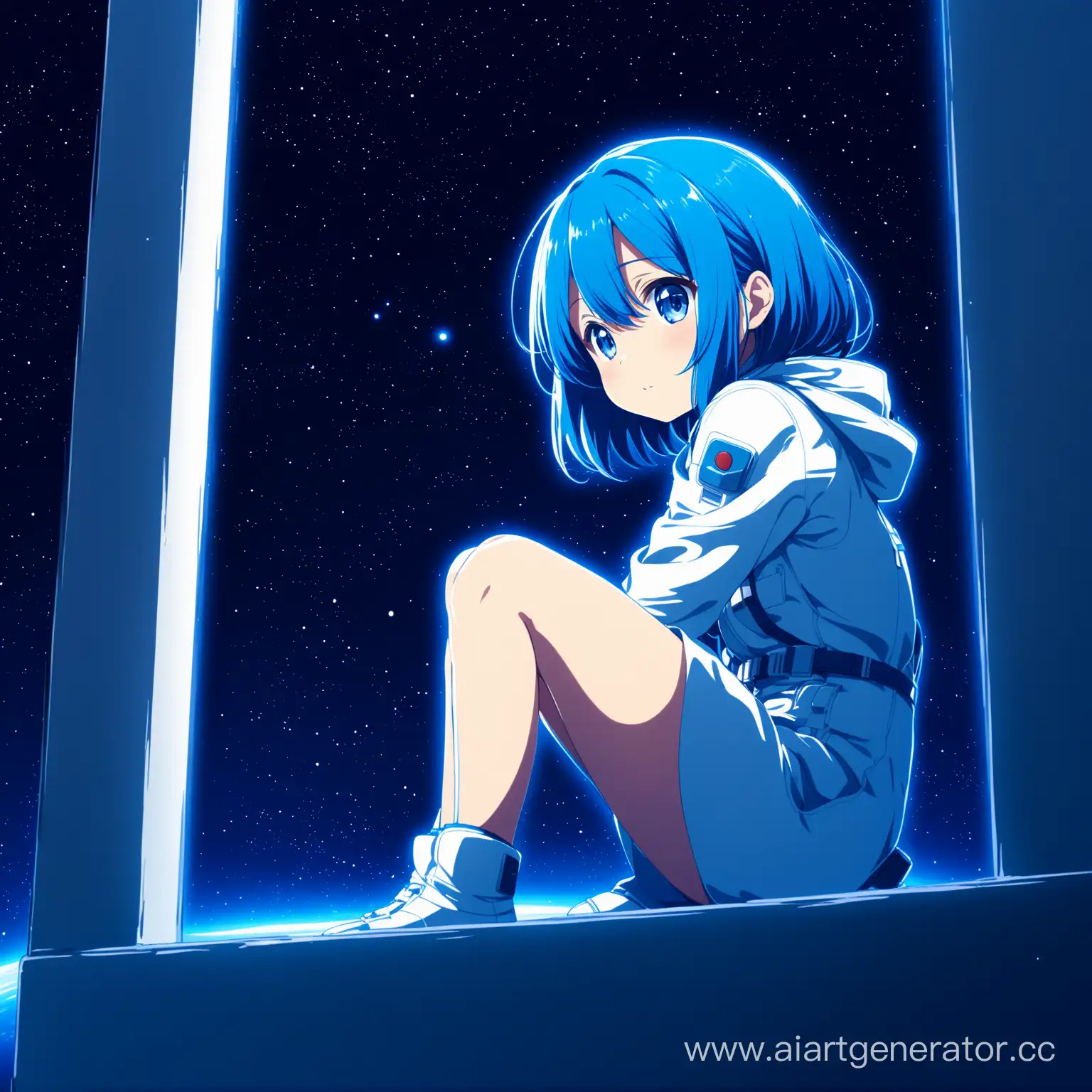 Anime-Girl-Sitting-in-Cosmic-Solitude-Dreamy-Blue-Outlined-Space-Art