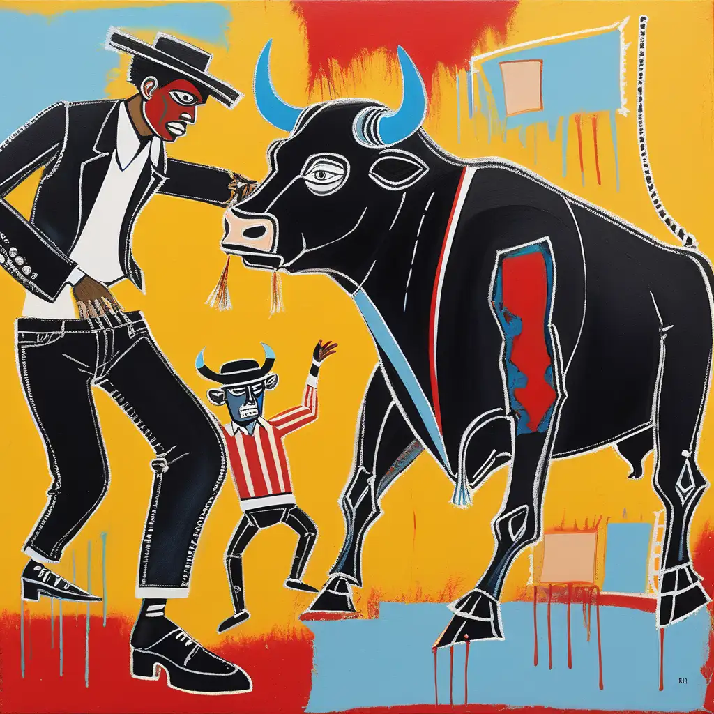 Peinture d'une corrida style art moderne inspiré de jean Michel  basquiat et picasso