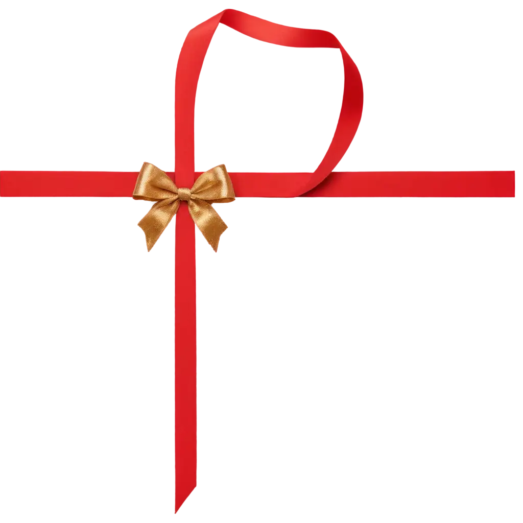 red ribbon and bow with gold isolated against transparent background

