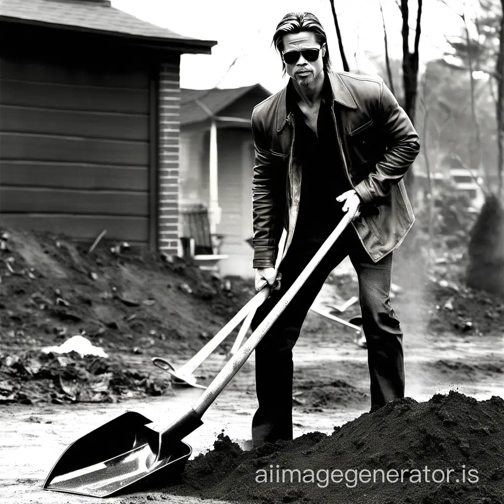 Brad Pitt with a shovel