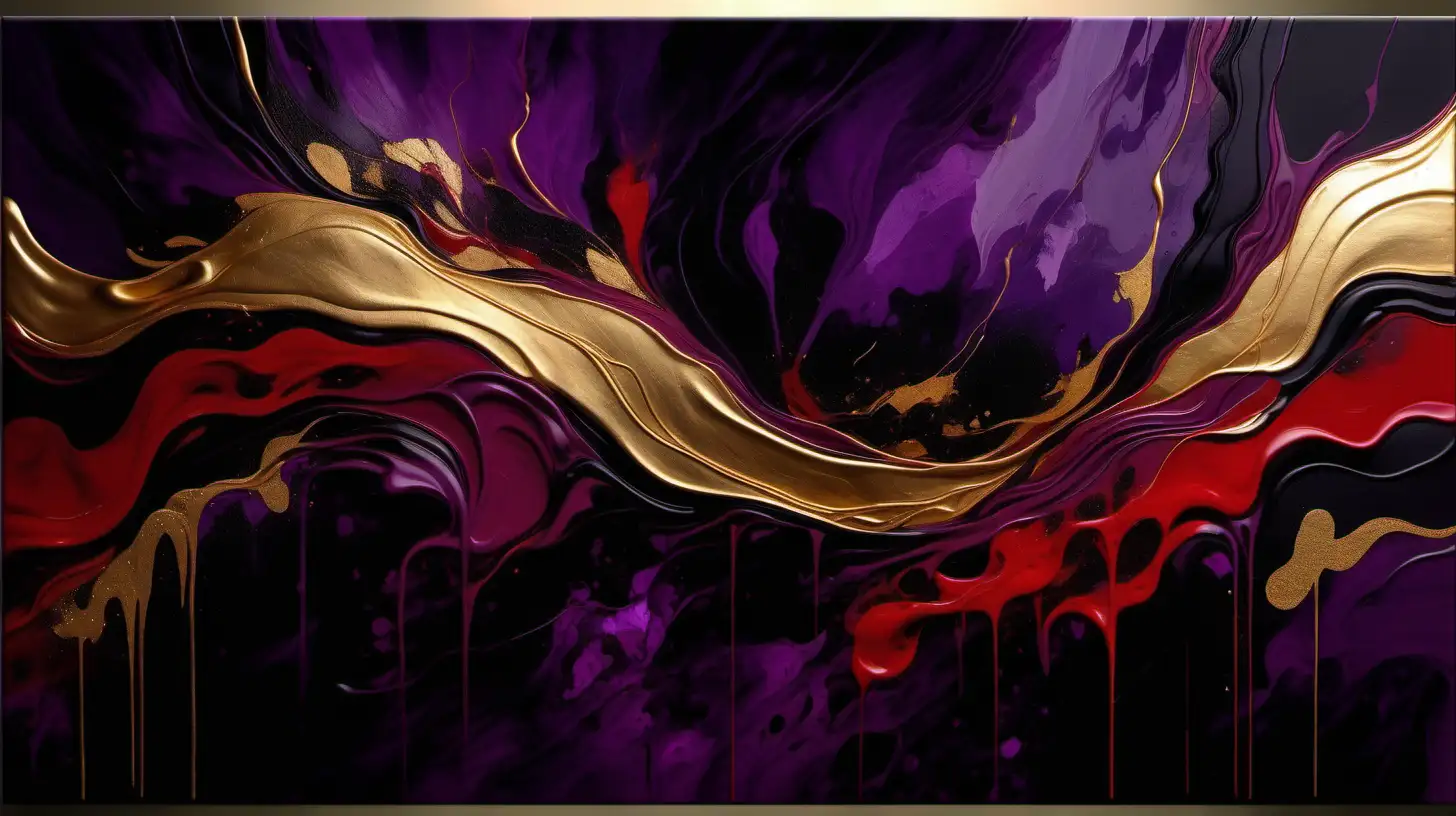 Bold Abstract Art with Dark Purple Black Crimson and Gold Tones