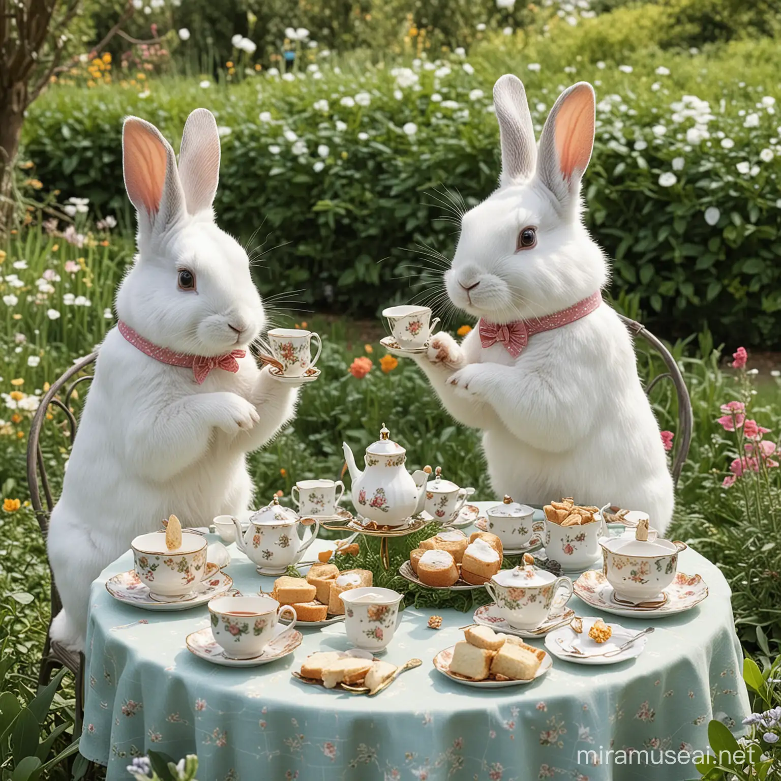 🐰☕ Time for tea, bunny style! Join us in the garden as our elegant rabbits sip tea, nibble on treats, and enjoy delightful conversation. Don't forget to mind your manners! #RabbitTeaParty #GardenGatherings
