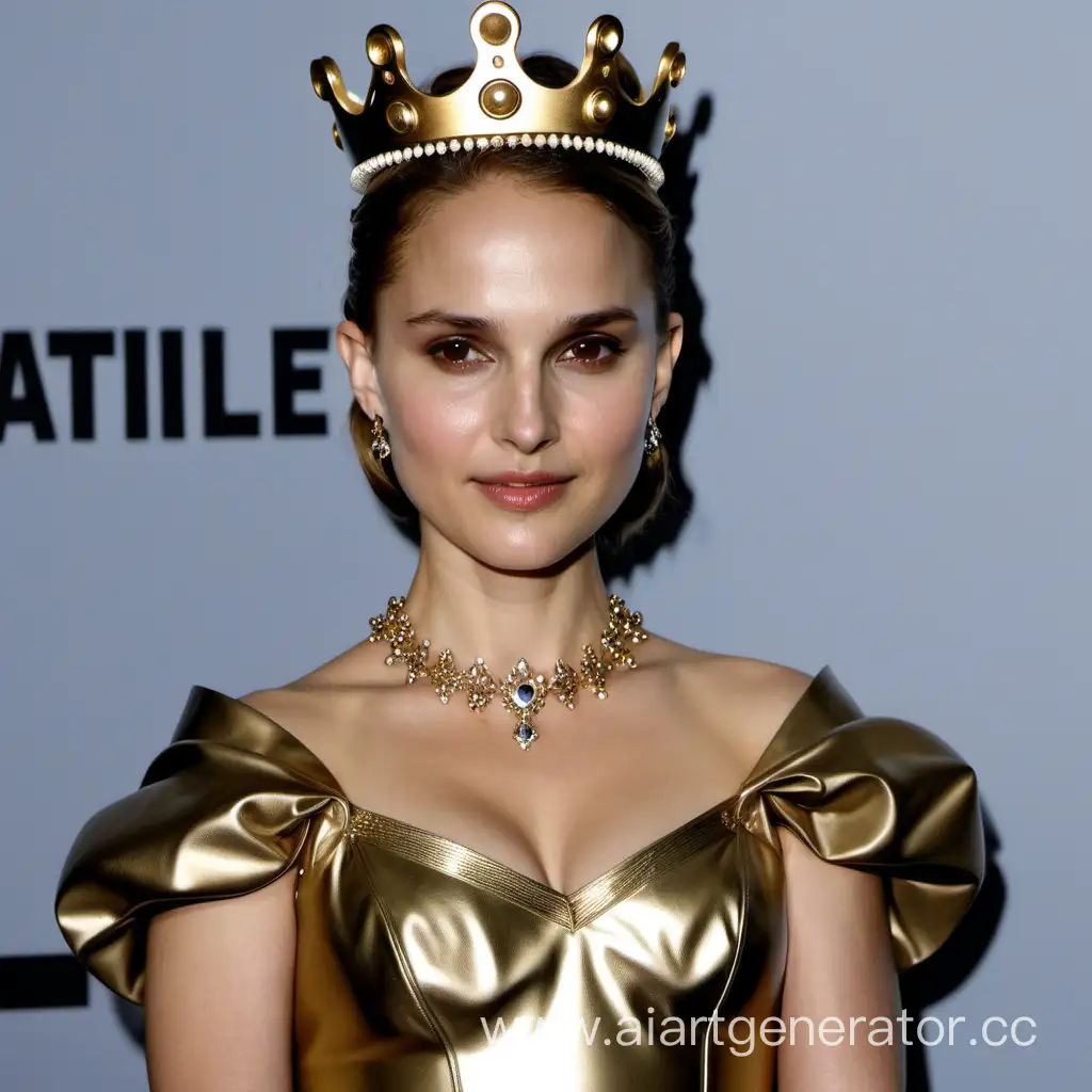 Natalie Portman Radiates Elegance In Gold Latex Princess Gown And Crown Ai Art Generator 