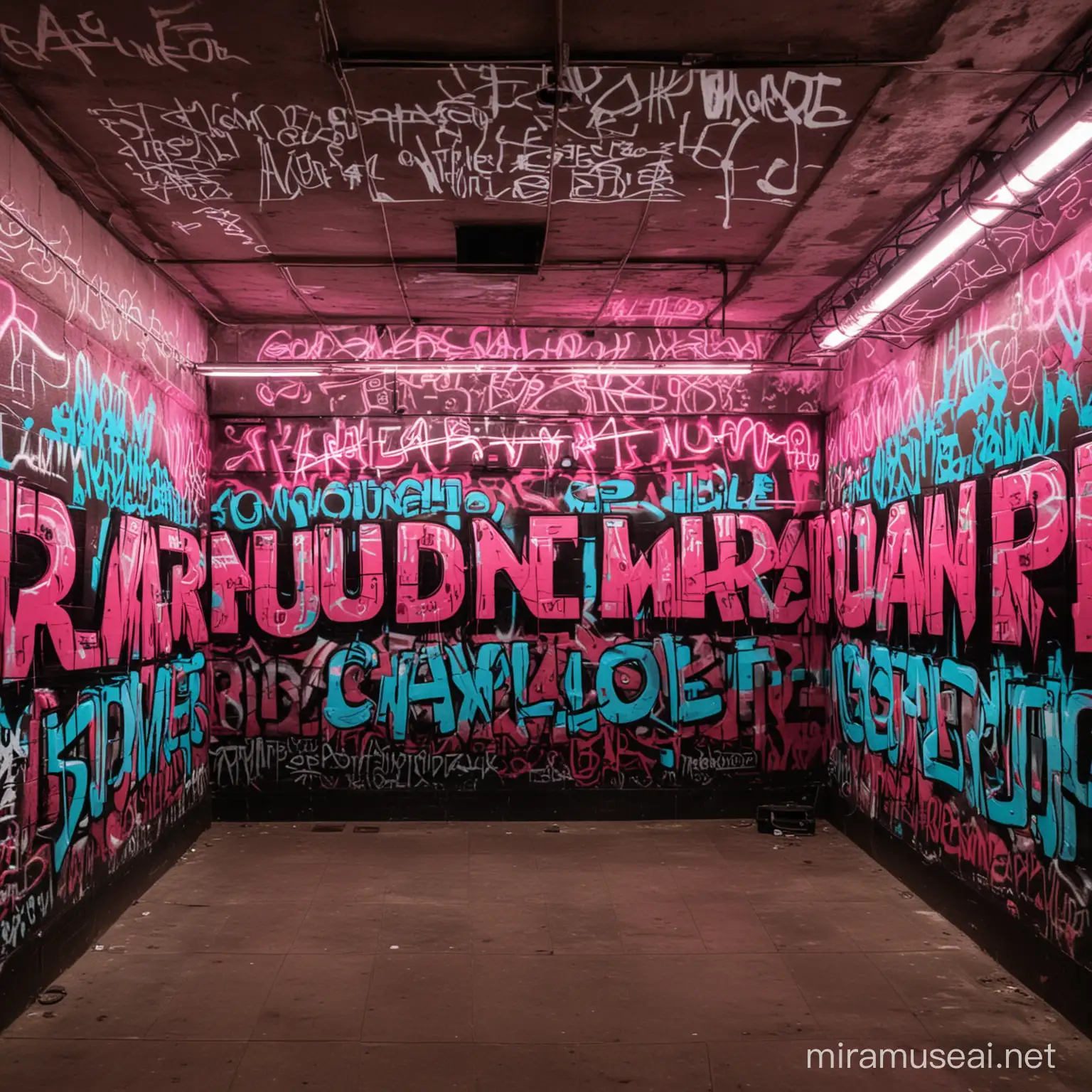 Neon Graffiti Wall Art in Underground Clubs Vibrant Urban Subculture Scene