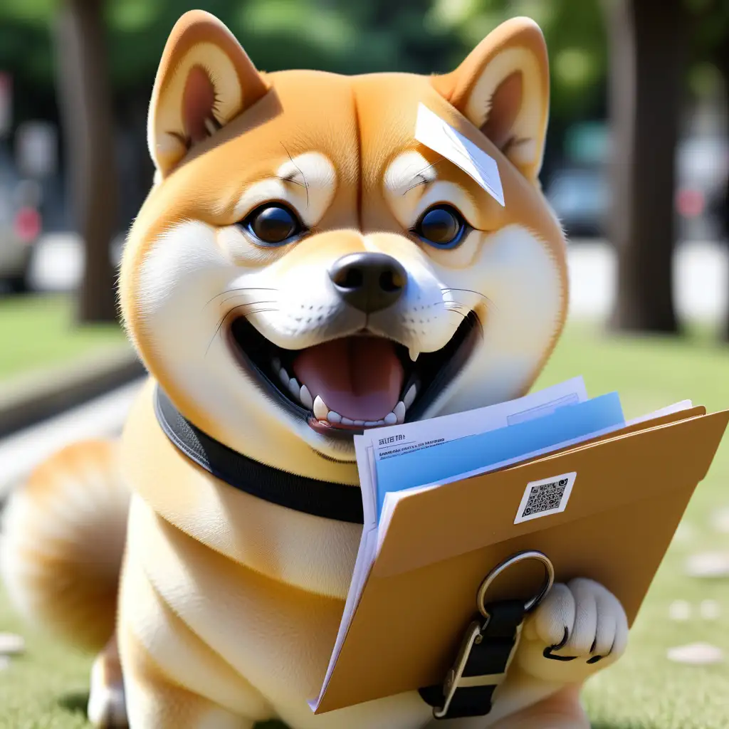 cute shiba dog  carry documents in his mouth