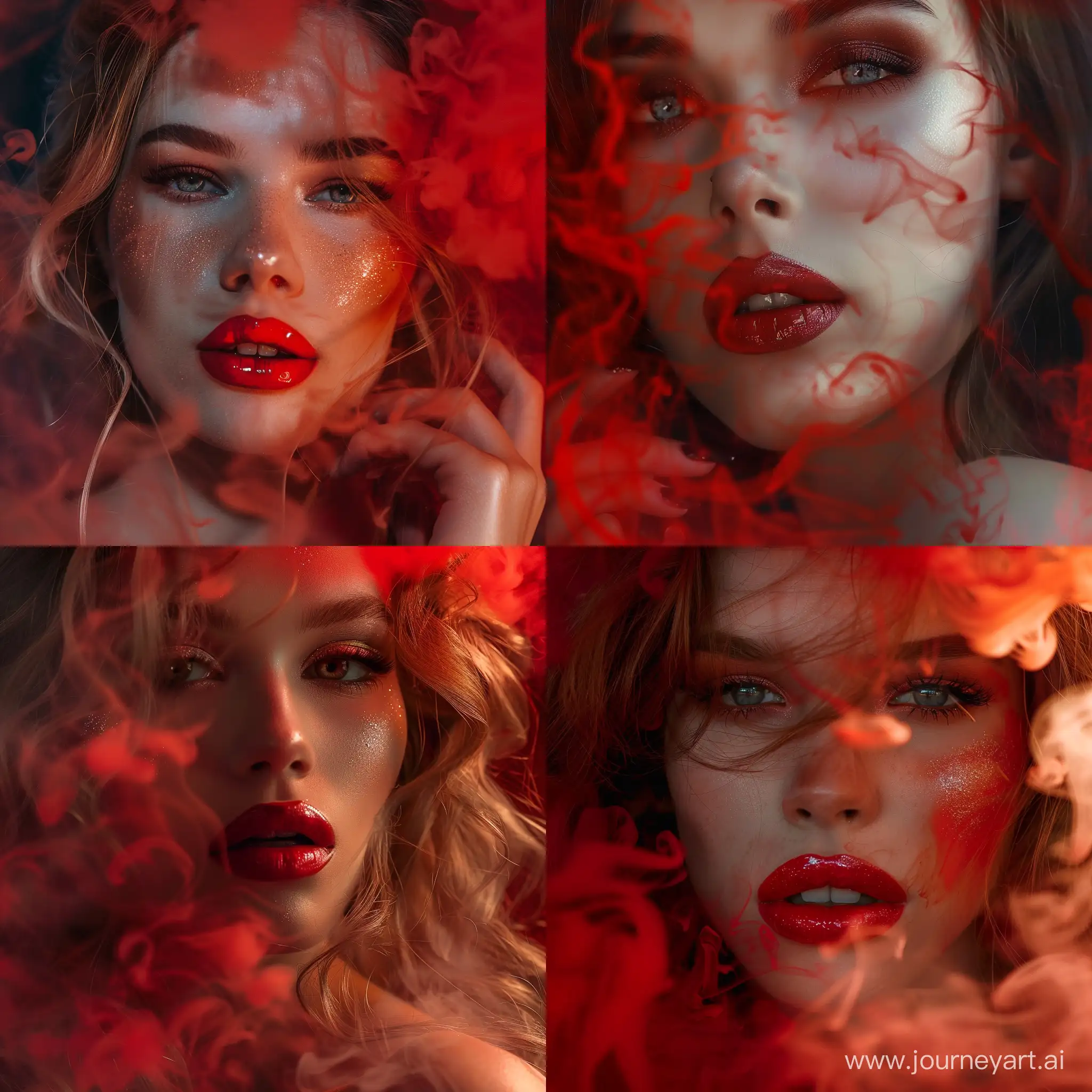 Stunning-Model-Portrait-Red-Smoke-and-Glossy-Lips-Photo-with-High-Detail