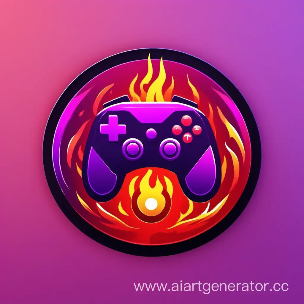 Dynamic-Gaming-Experience-Vibrant-Circle-Icon-with-Purple-and-Red-Fire-and-Gamepad-Center
