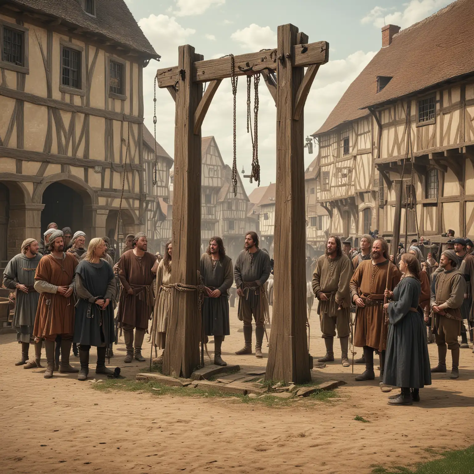 Medieval Townspeople Gathering Near Gallows