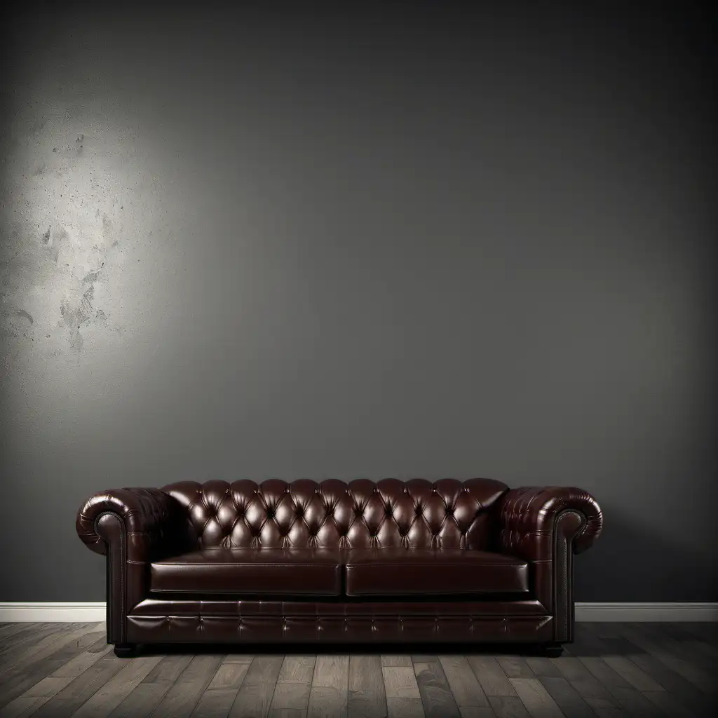 Empty wall with a leather couch in front