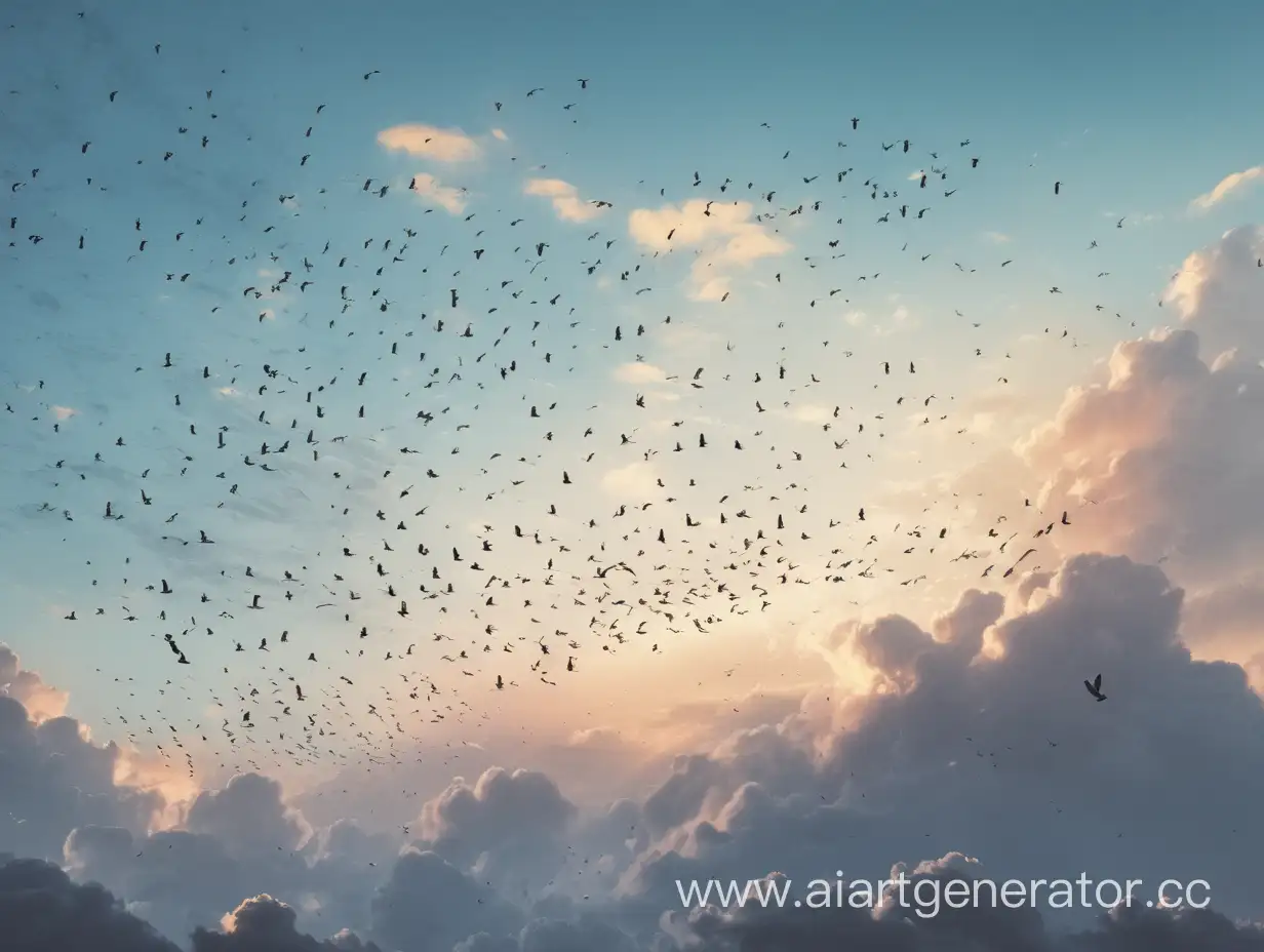 Tranquil-Sky-with-Graceful-Birds-Soaring-in-Harmony