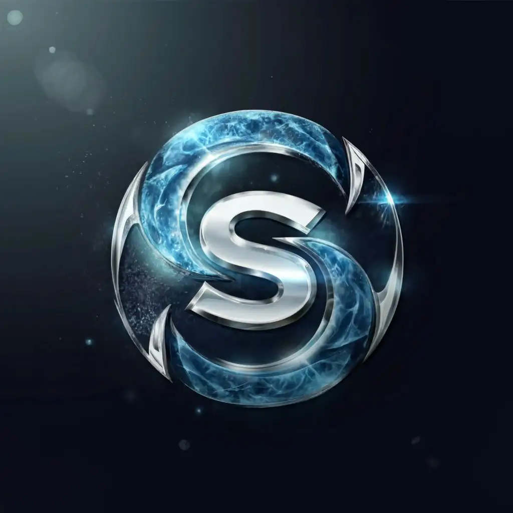 a logo design,with the text "SILVERSKY ENTERTAINMENT", main symbol:LETTER S WITH CIRCLE AND EARTH 3D ICE,complex,clear background