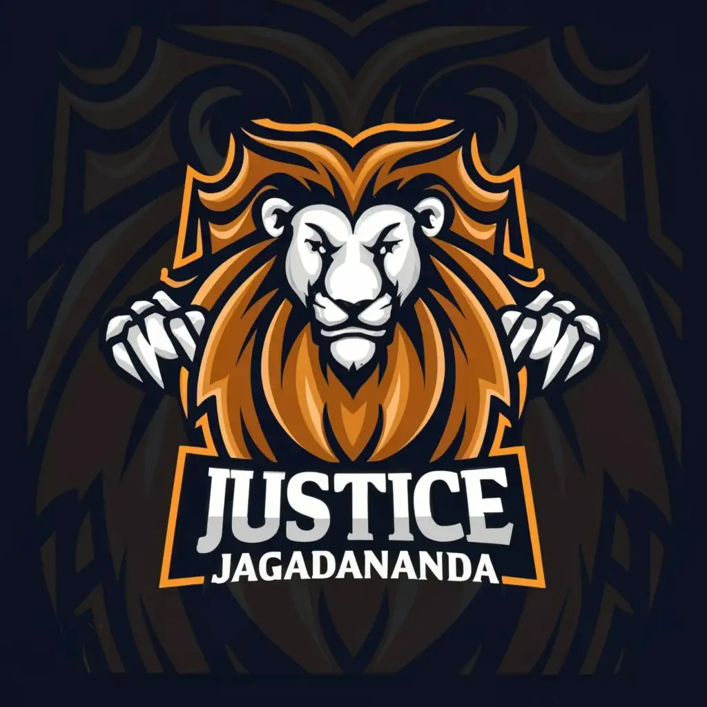 a logo design,with the text "justice jagadananda", main symbol:lion,Moderate,be used in Sports Fitness industry,clear background