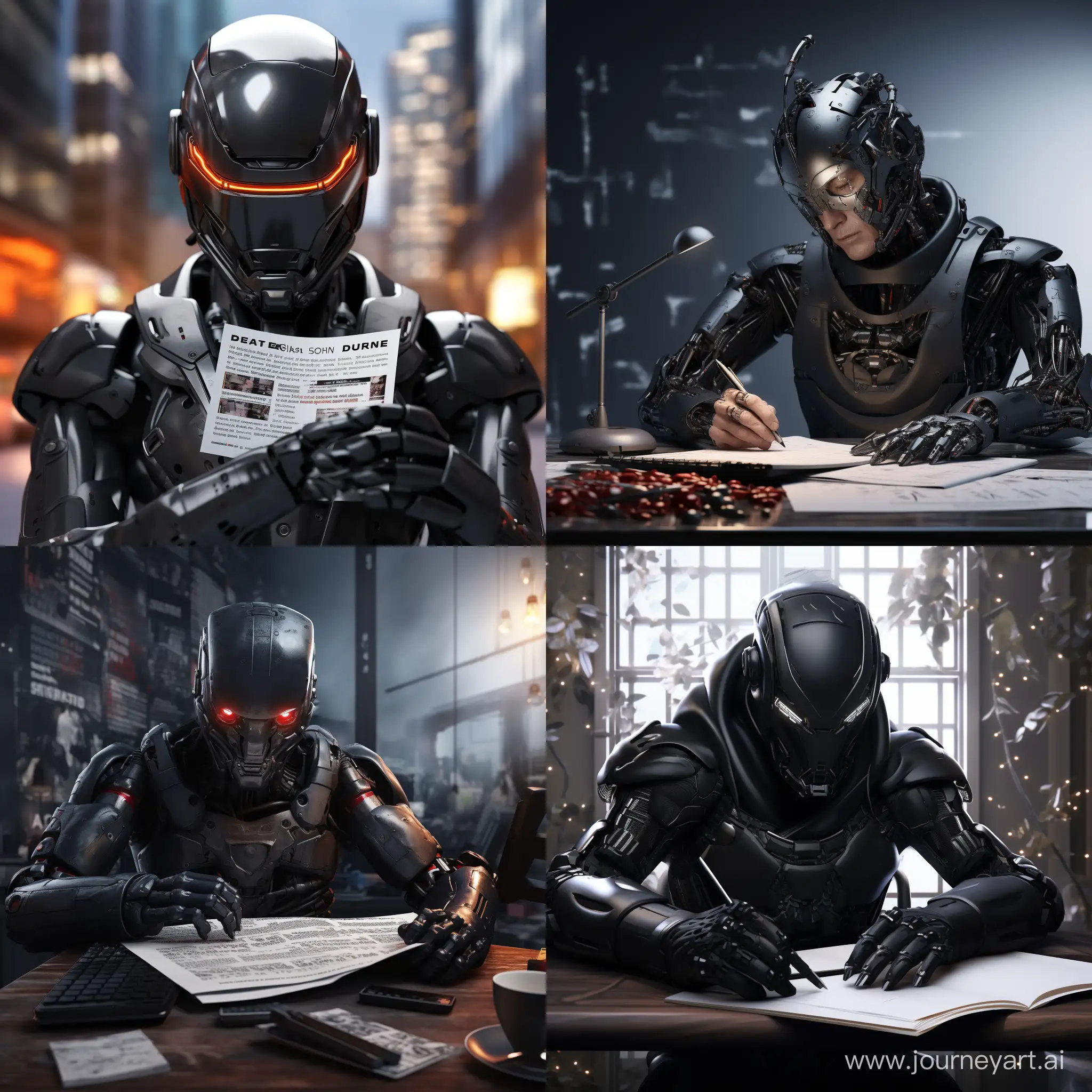 Black-Robot-Writing-News-in-Realistic-Portrait-with-Light-Background