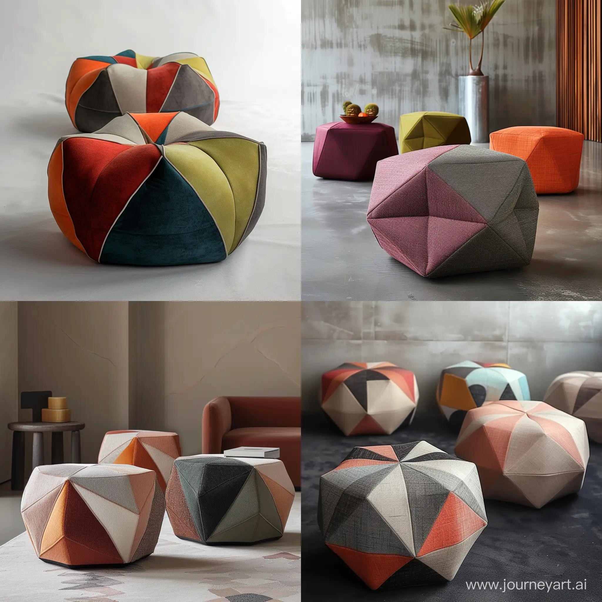 Modern-Geometric-Pouf-in-Soft-Fabric-with-Multitonal-Design