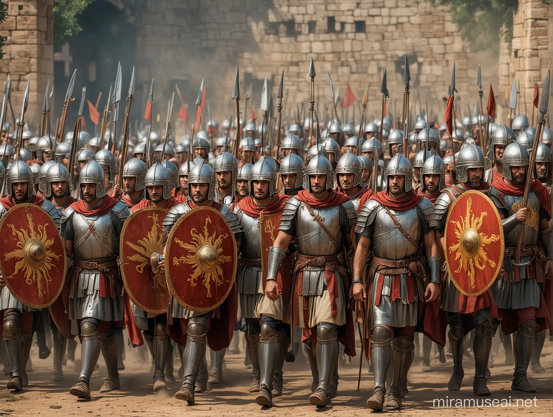 Medieval Rome Army Marching Through Ancient Streets