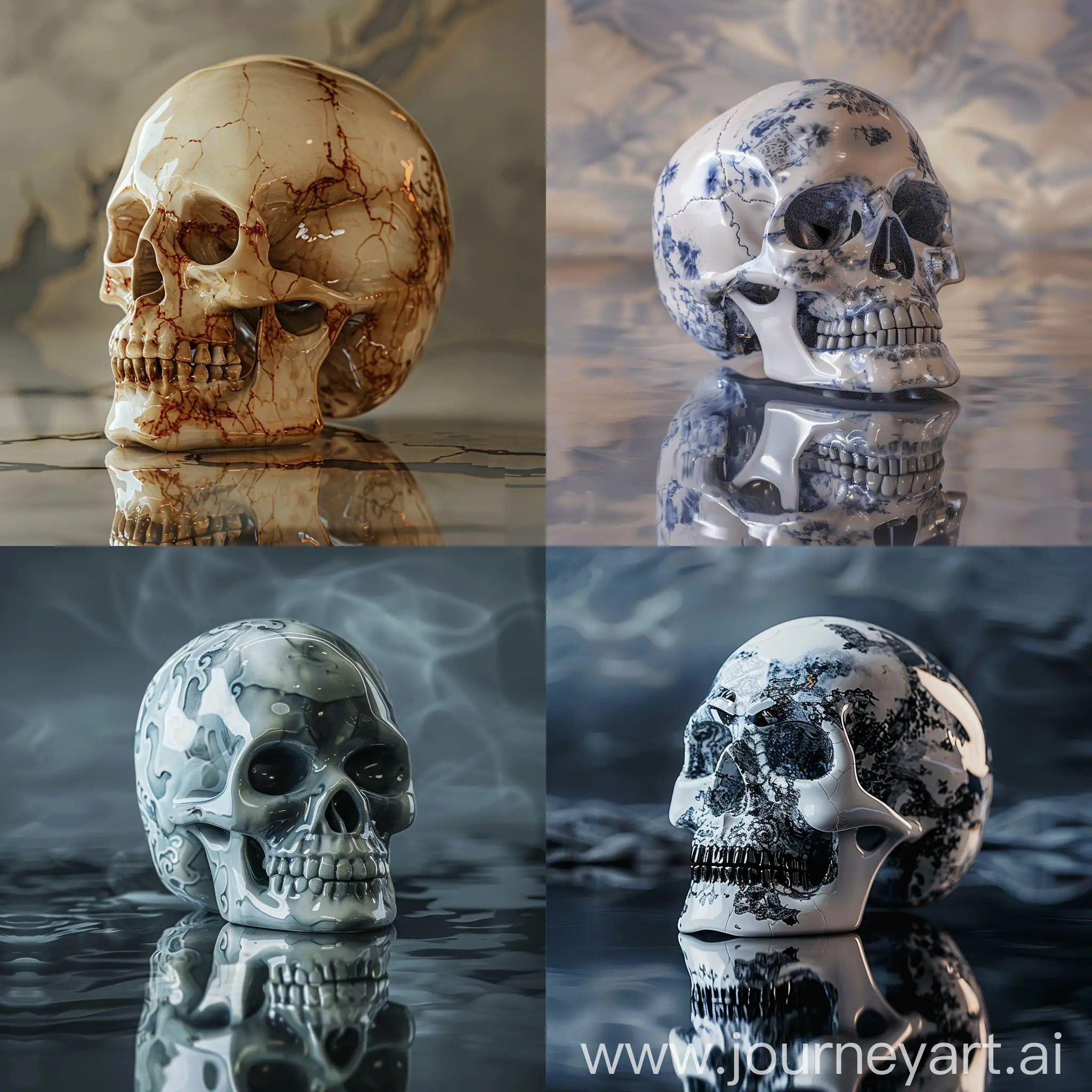 Chinese-Ceramic-Skull-Reflection-UltraRealistic-Photorealistic-Artwork