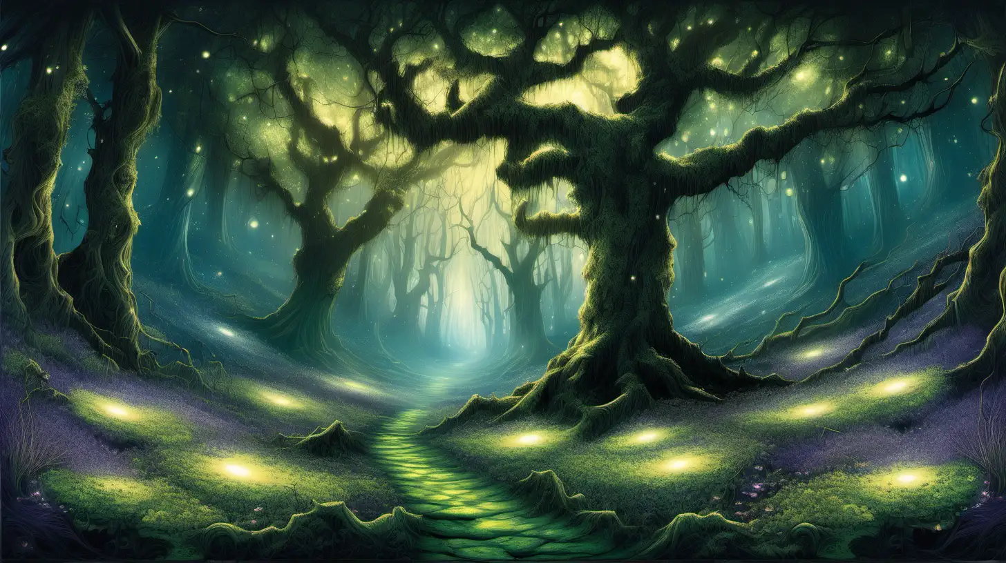 Mystical Twilight Forest Realm in Anime Style