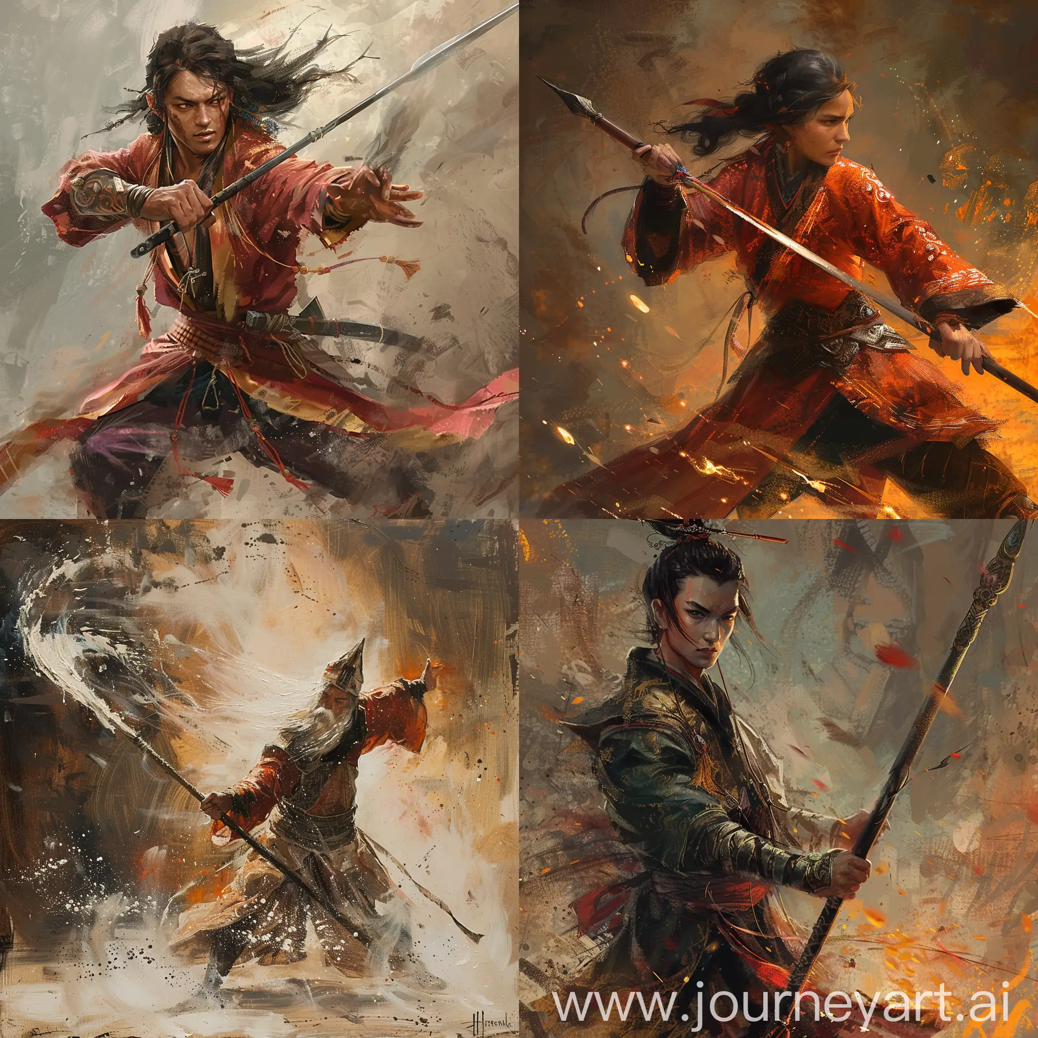 Defensive-Oriental-Battle-Mage-with-Spear-Terese-Nielsen-Oil-Painting-Style