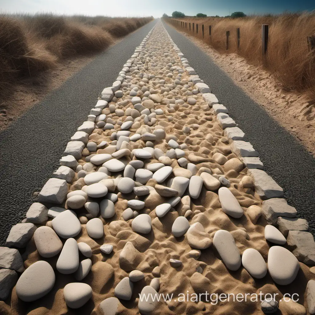 песчаная дорога с камнями по бокам
