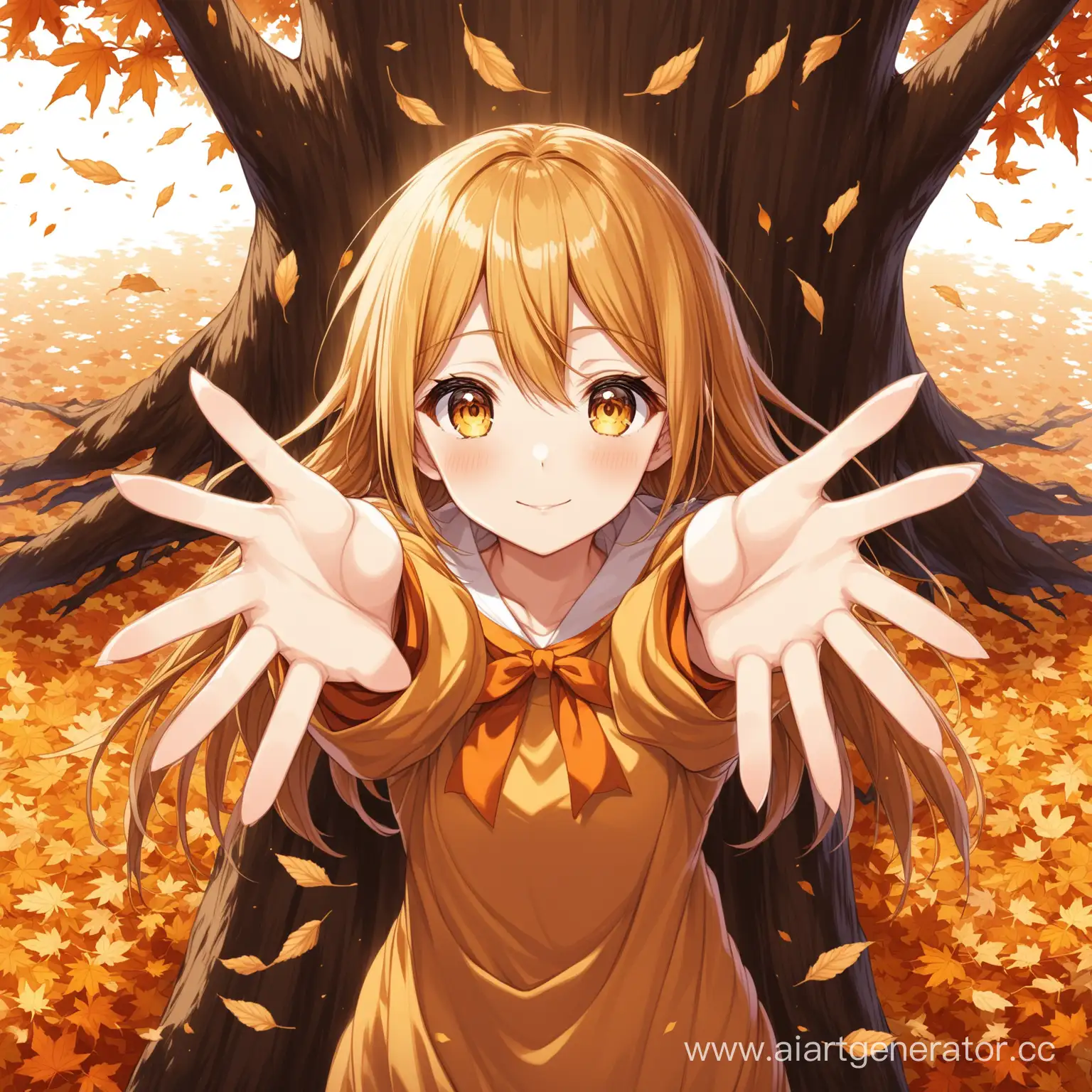 Anime-Girl-Tree-Reaching-Out-with-Falling-Leaves