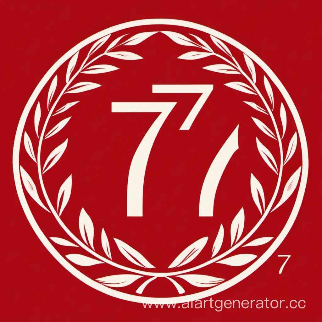 Number-7-in-Circle-with-Laurel-Leaves-on-Red-Background