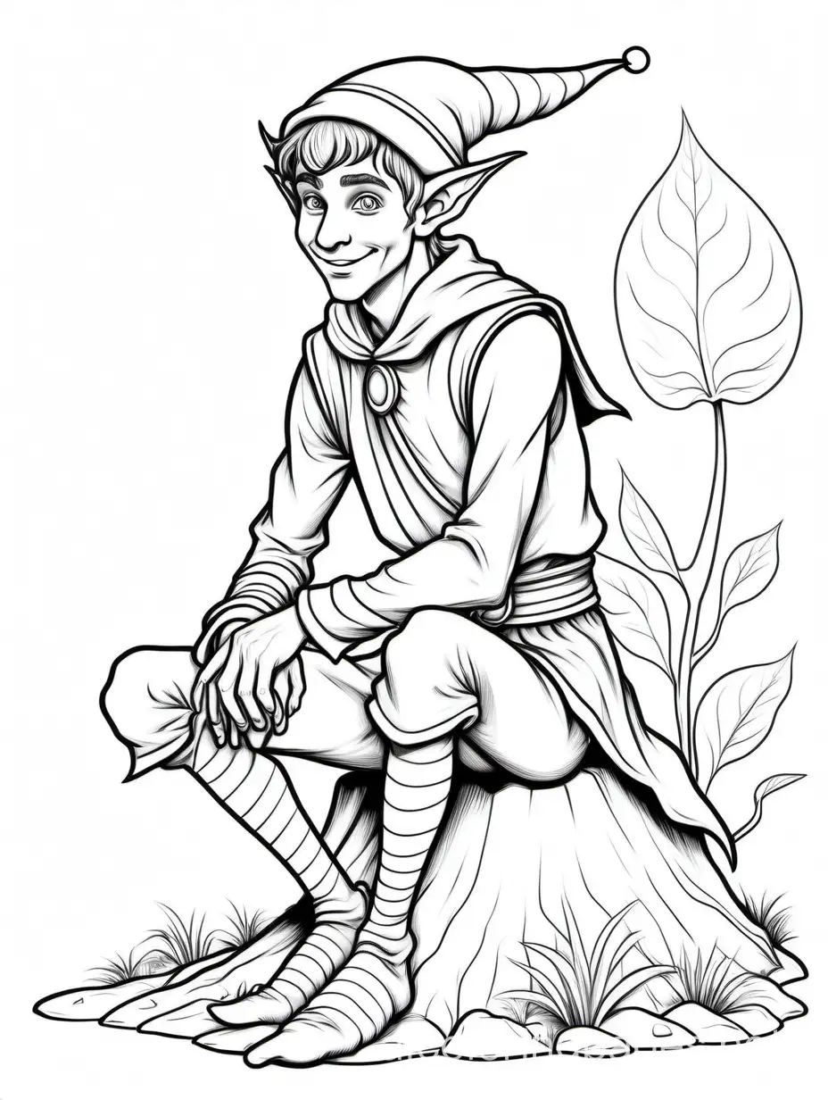 Happy-Male-Elf-Sitting-on-Mushroom-Coloring-Page