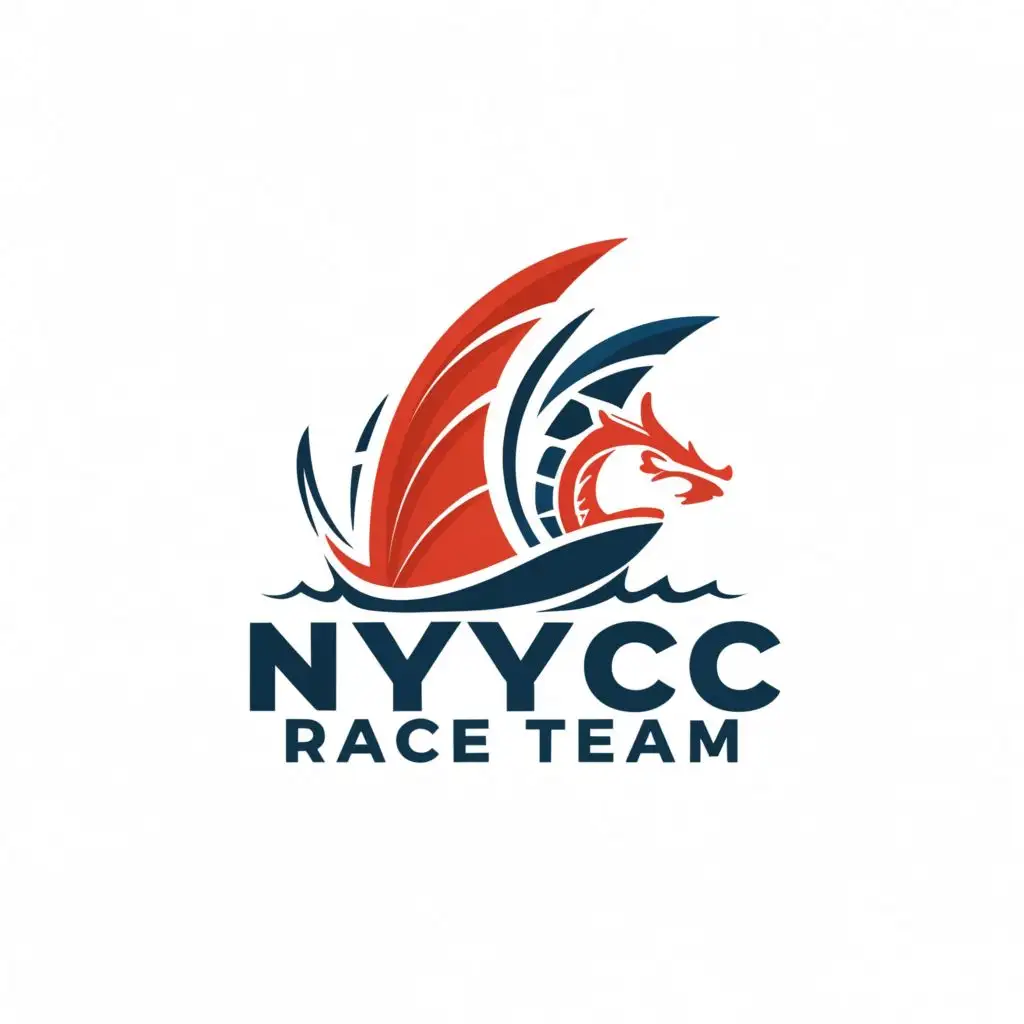 a logo design,with the text "NYCC Race Team", main symbol:Sea Dragon and dinghy sail boat class optimist,Moderate,clear background